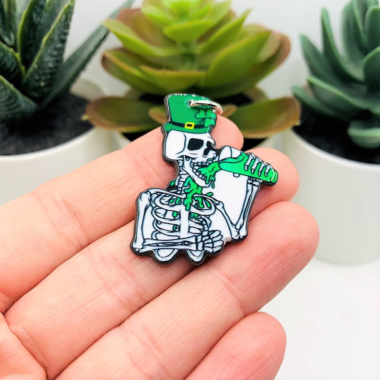 1, 4 or 20 Pieces: Punk St. Patrick&#x27;s Day Drinking Skeleton Charms - Double Sided