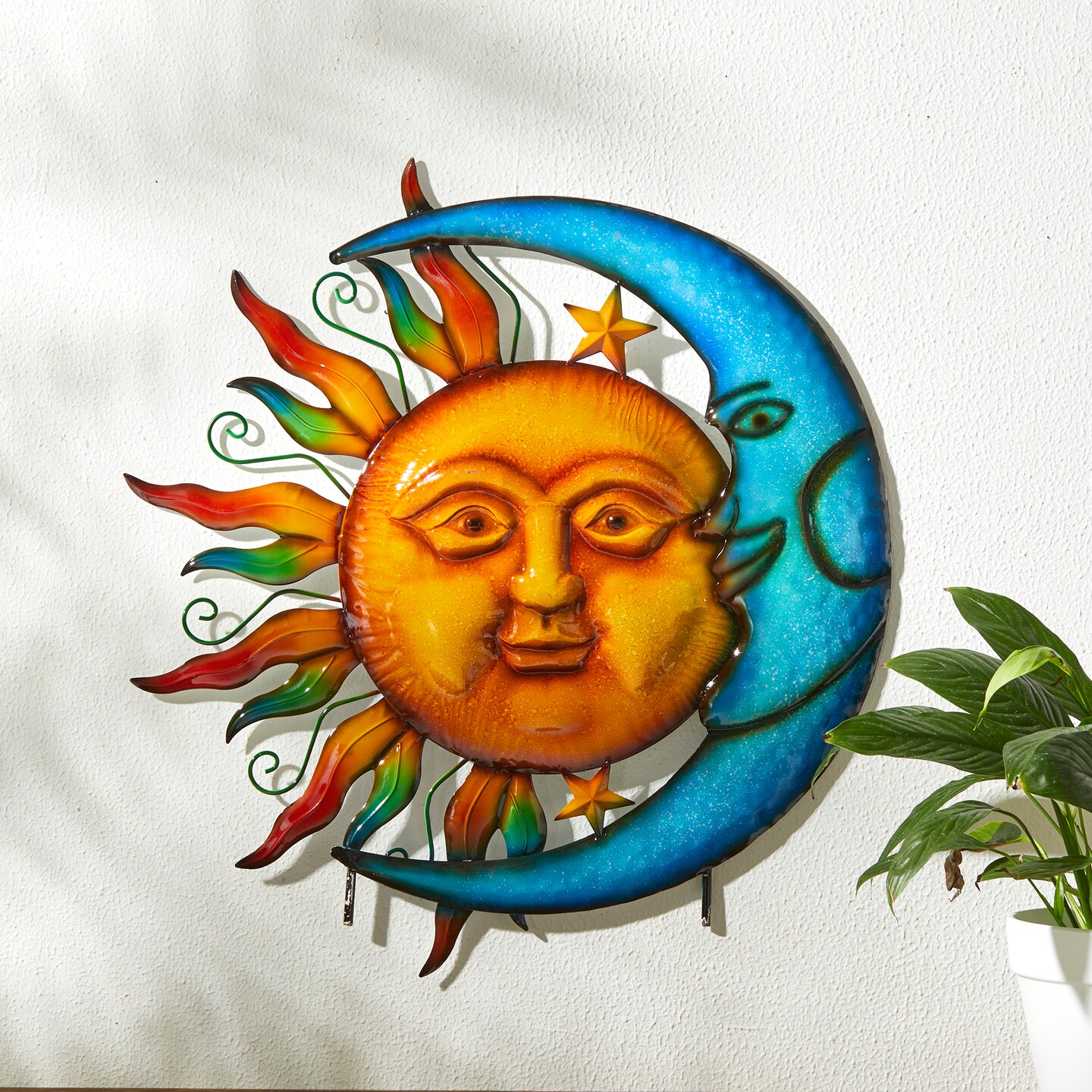 36.25&#x27;&#x27;H Metal Sun and Moon Yardstake or Wall D&#xE9;cor
