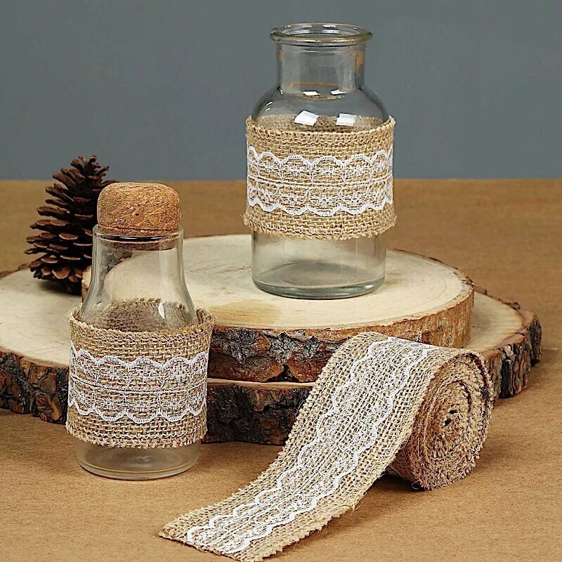 16 feet Natural White BURLAP RIBBON Lace Wedding Party DIY Crafts Decorations