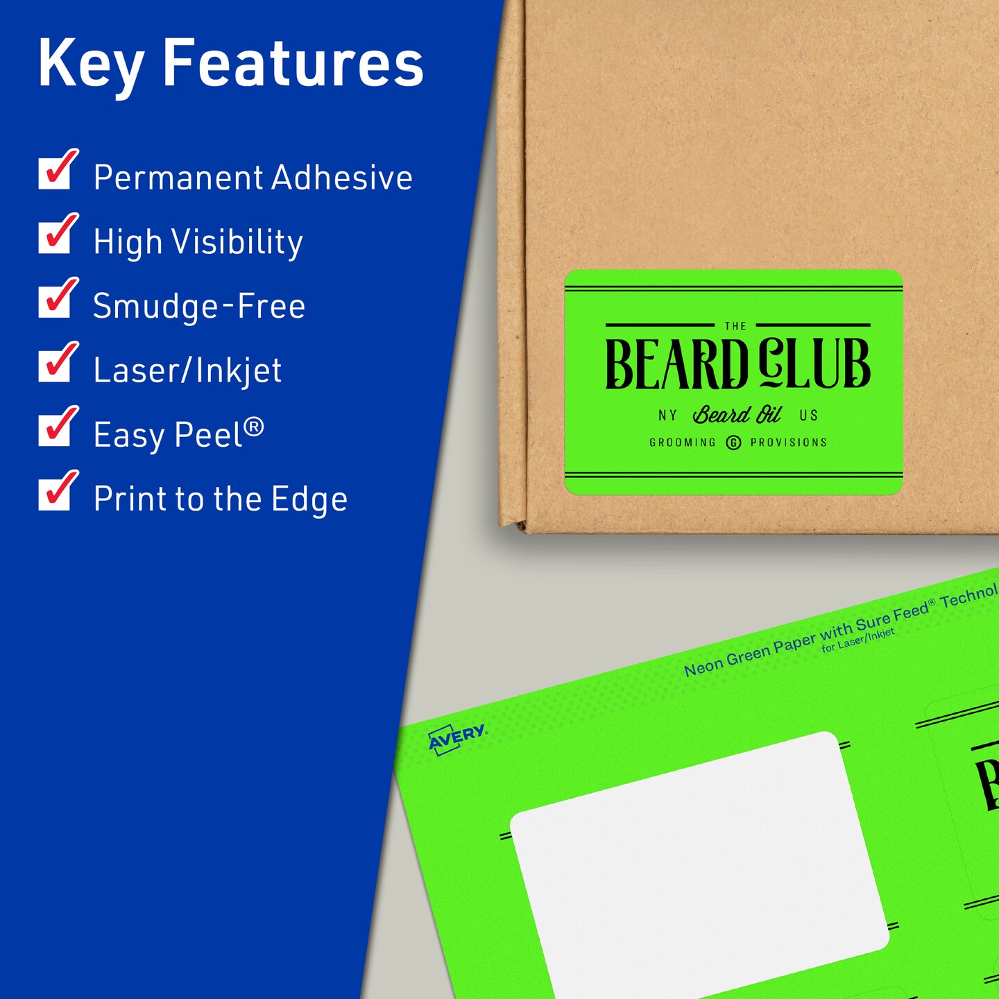 Avery Neon Green Paper Labels, 2&#x22; x 3.75&#x22; Rectangle
