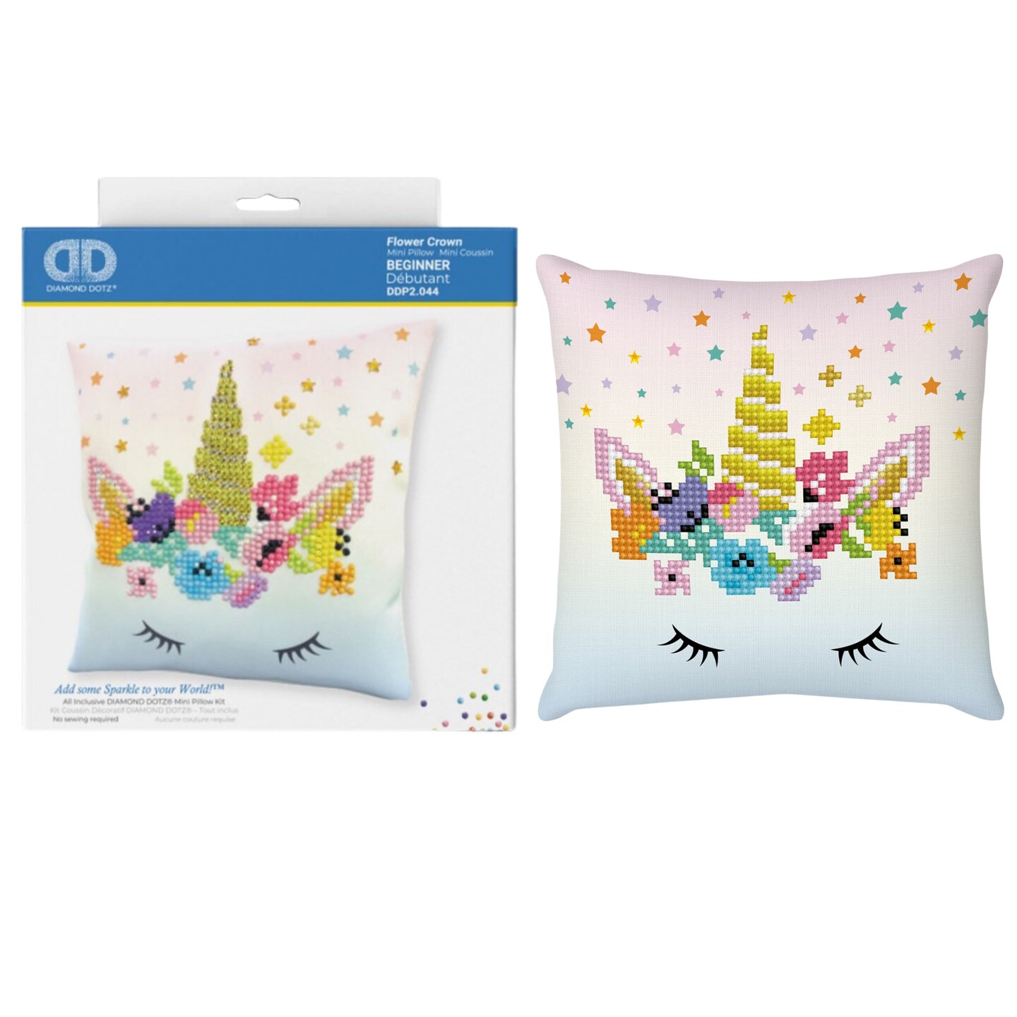 Diamond Dotz Flower Crown Mini Pillow Unicorn Diamond Painting Kits for Adults - Diamond Art Kits a Relaxing Creative Craft Kit with Dotz Gems 7"x7"