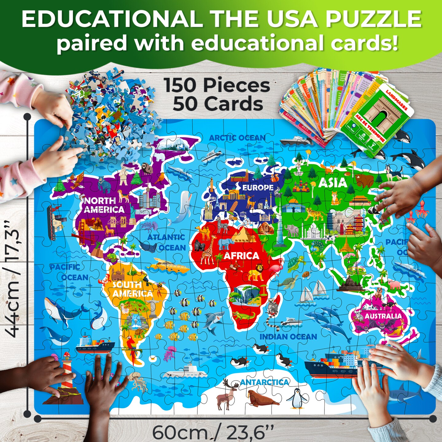 150 Pcs Jigsaw Puzzles 50 Cards For Kids | World