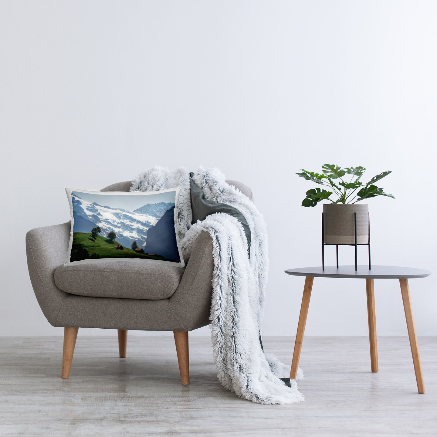 Mountain Slope Cabins Design by Martin Podt Throw Pillow 
