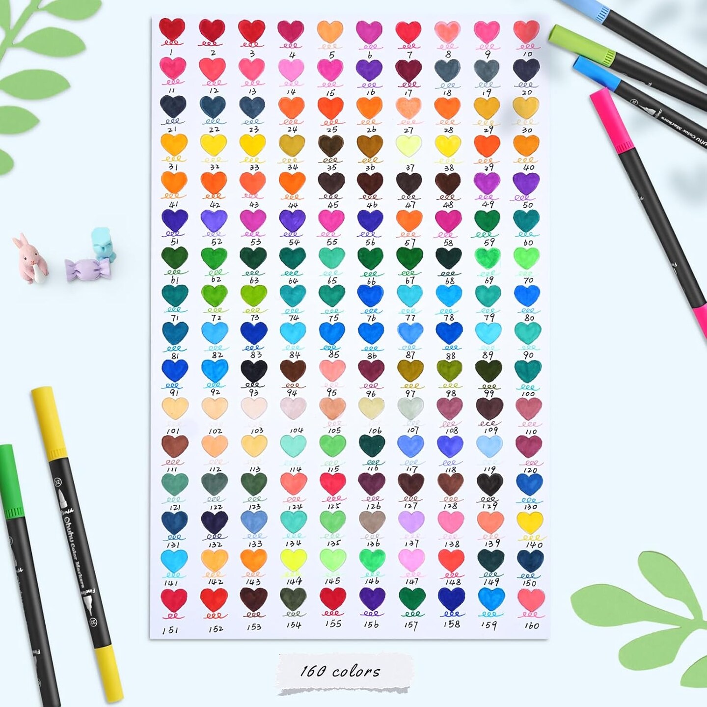 Ohuhu Water Based Markers for Adult Coloring Books: 160 Colors Brush Pens, Dual Tip Brush &#x26; Fine Drawing Pens, Coloring Markers for Calligraphy Bullet Journal with Carrying Case -Maui (White Barrel/Black Barrel)