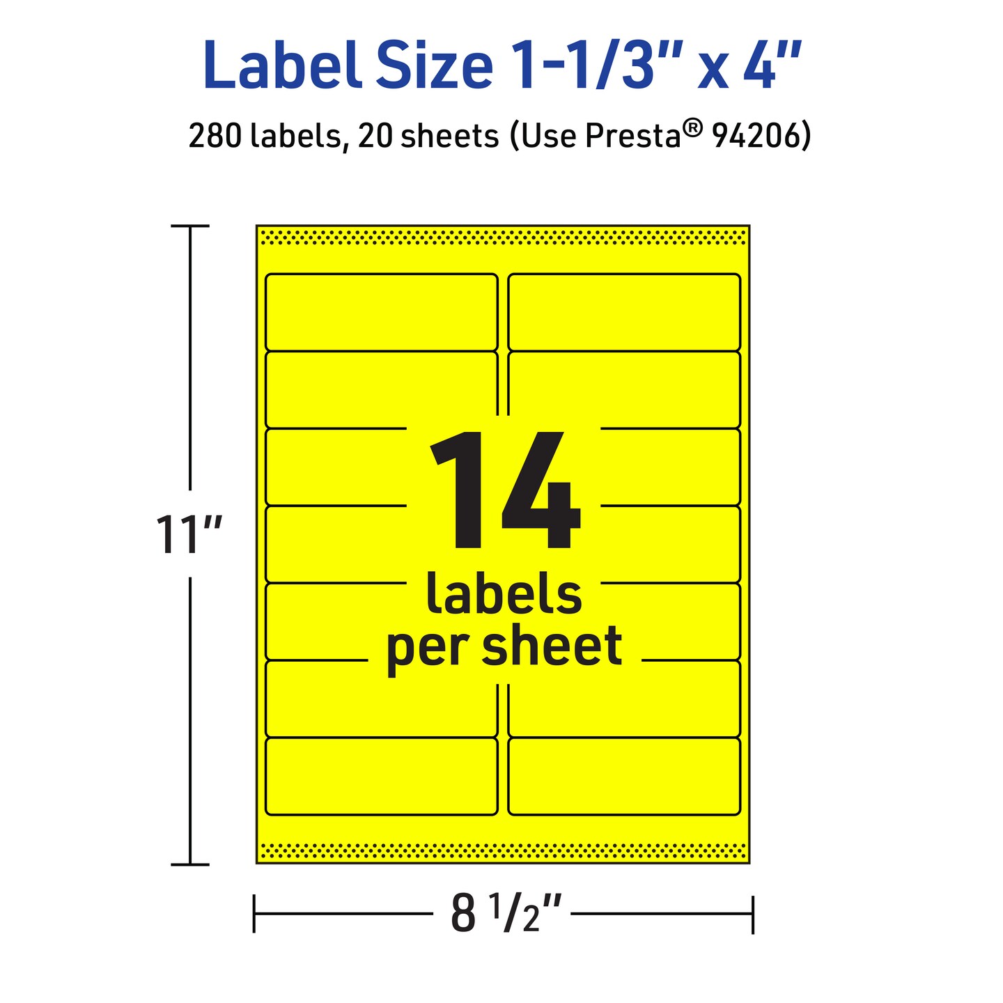 Avery Neon Yellow Paper Labels, 1-1/3&#x22; x 4&#x22; Rectangle