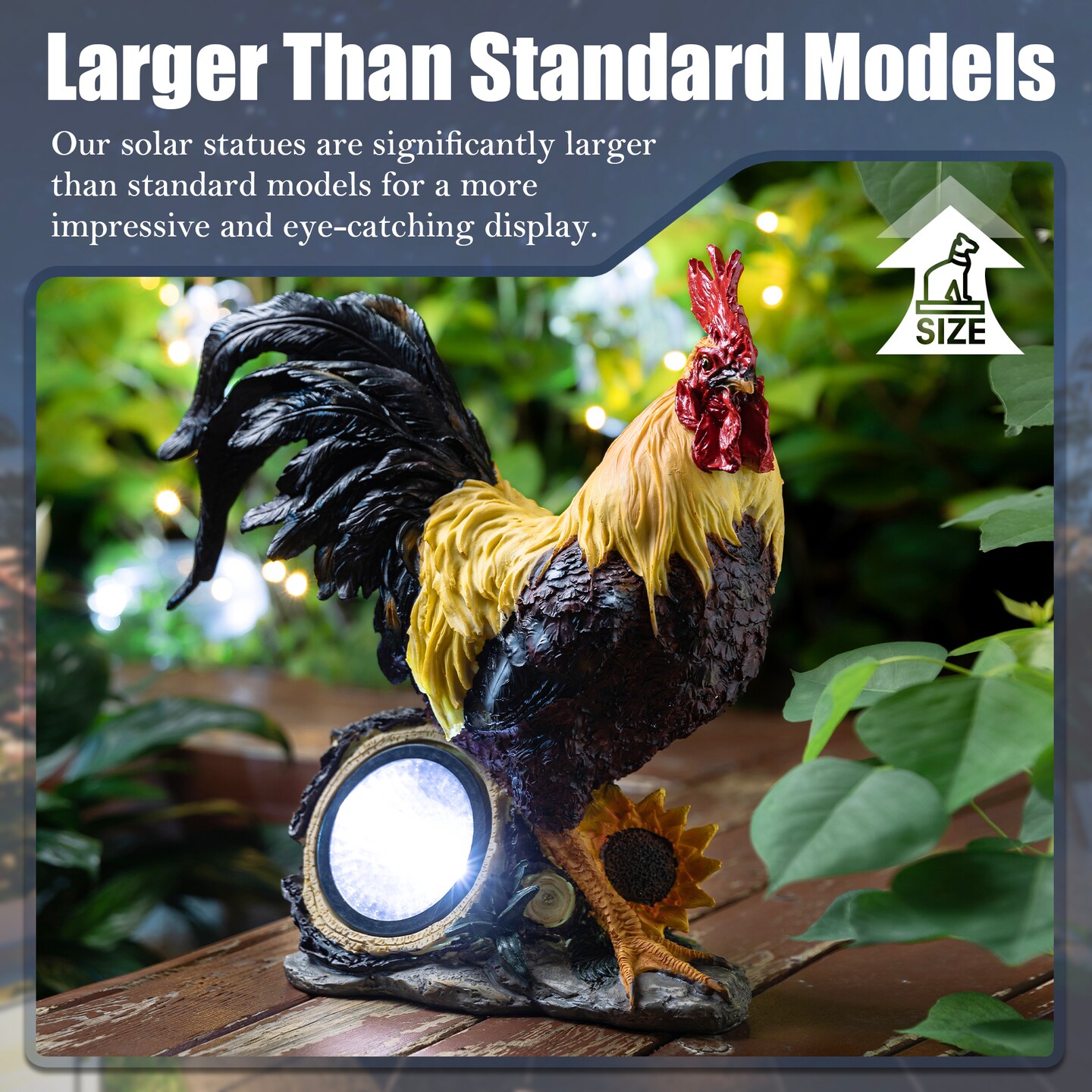 13.75&#x22;H Resin Solar Powered Vibrant Rooster Garden Statue