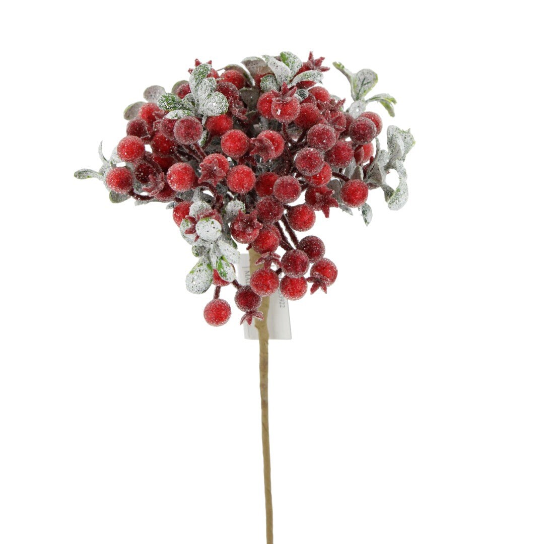 13&#x22; Frosted Red Berry Pick - Artificial Christmas Spray for Holiday Decor-233922