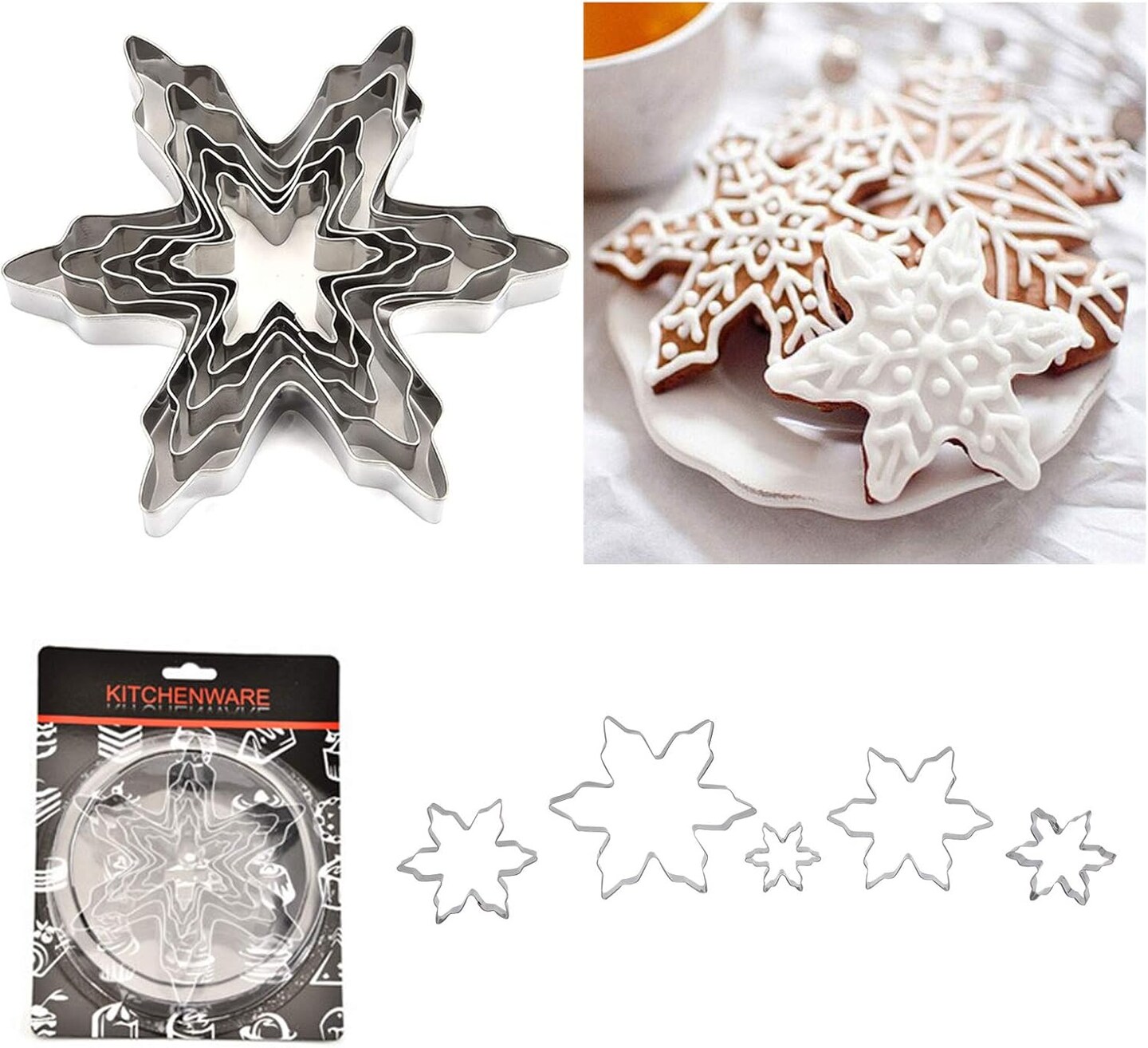 Christmas Snowflake Cookie Cutter Set 5 Piece Metal DIY Cookie Molds for Baking &#x26; Party Supplies