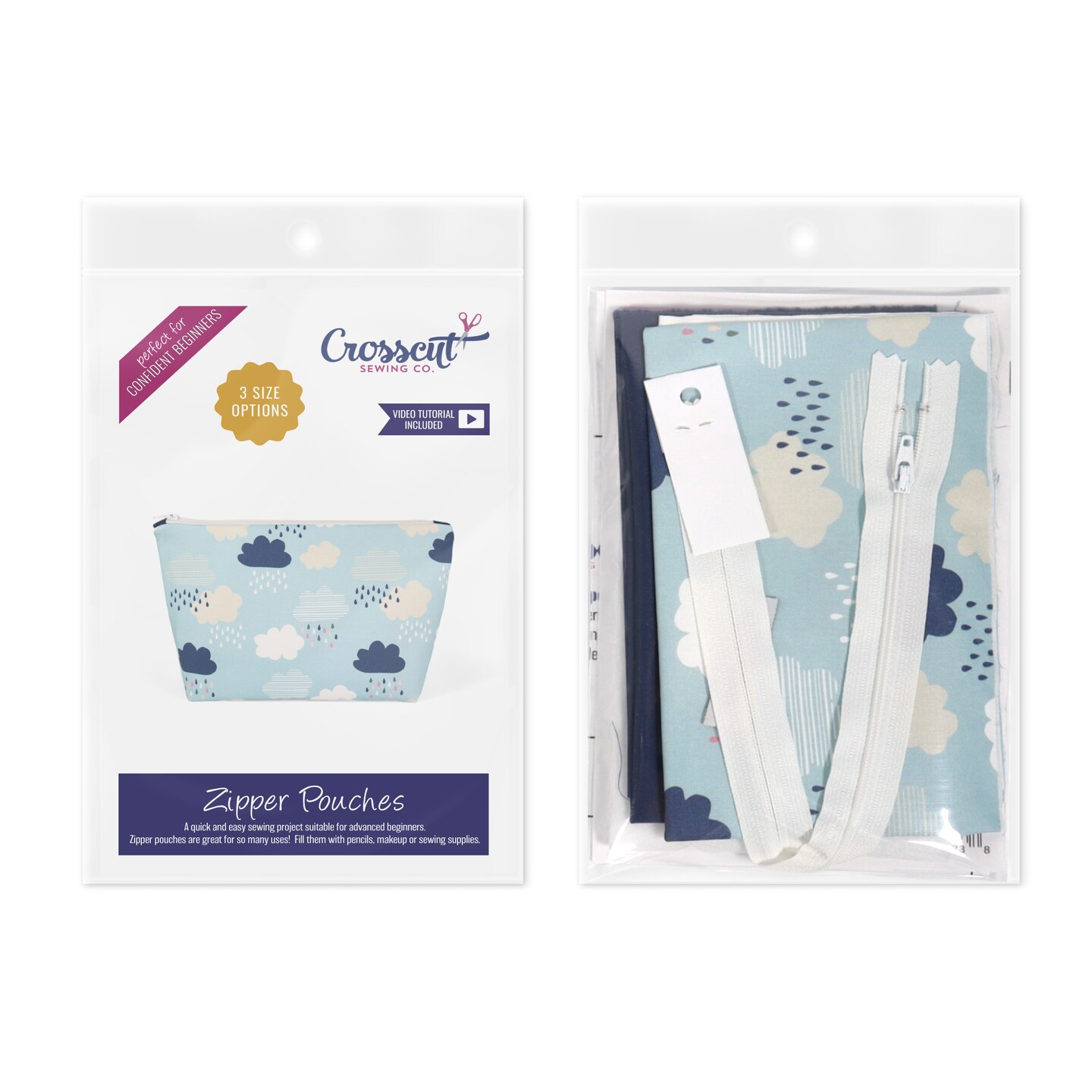 Crosscut Sewing Co.® Zipper Pouch Sewing Project Kit for Beginners with Fabric, Instructions and Video