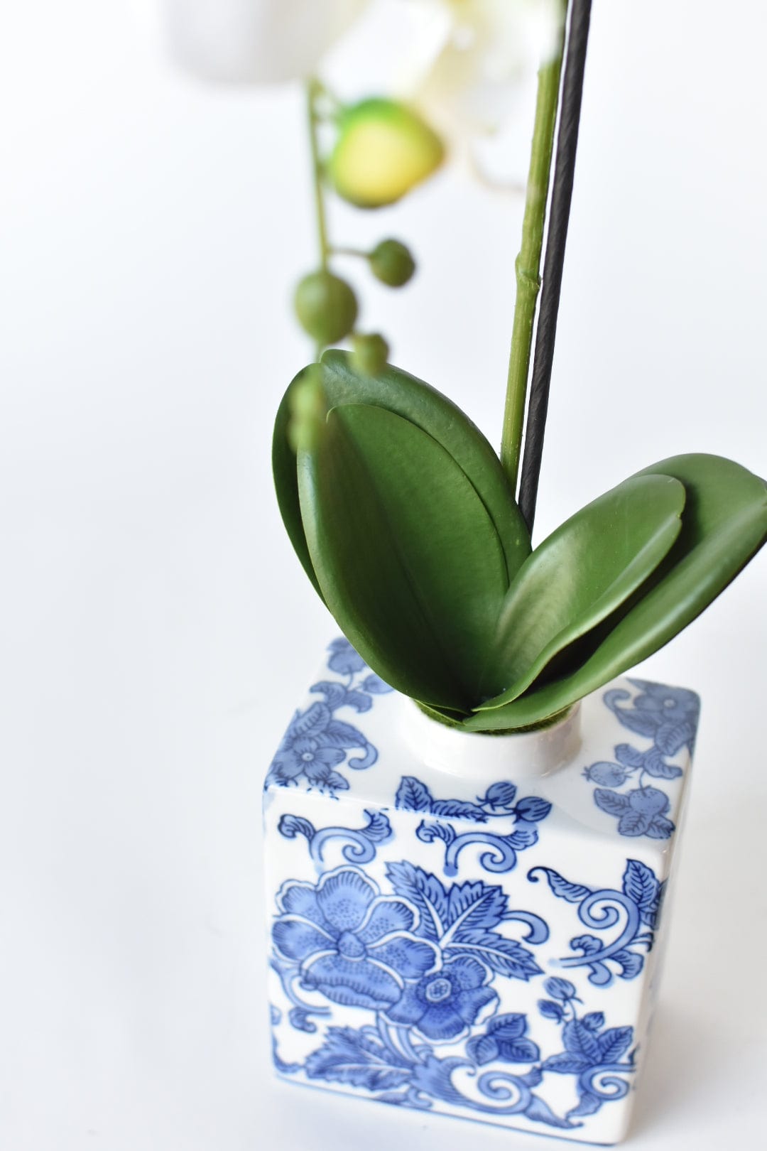 22&#x22; Faux Phalaenopsis Orchid in Blue/White Container - 1OR