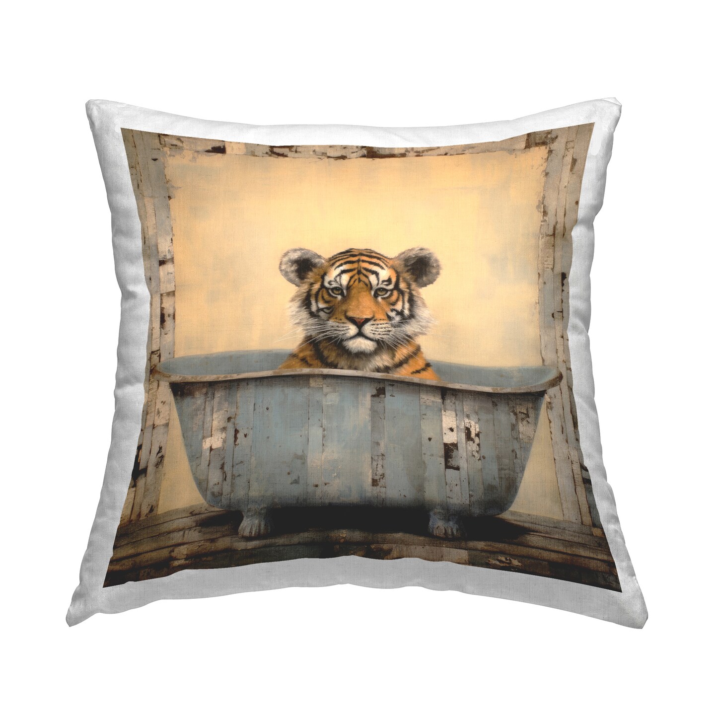 Rustic Bath Tiger Design by Lazar Studio Throw Pillow 