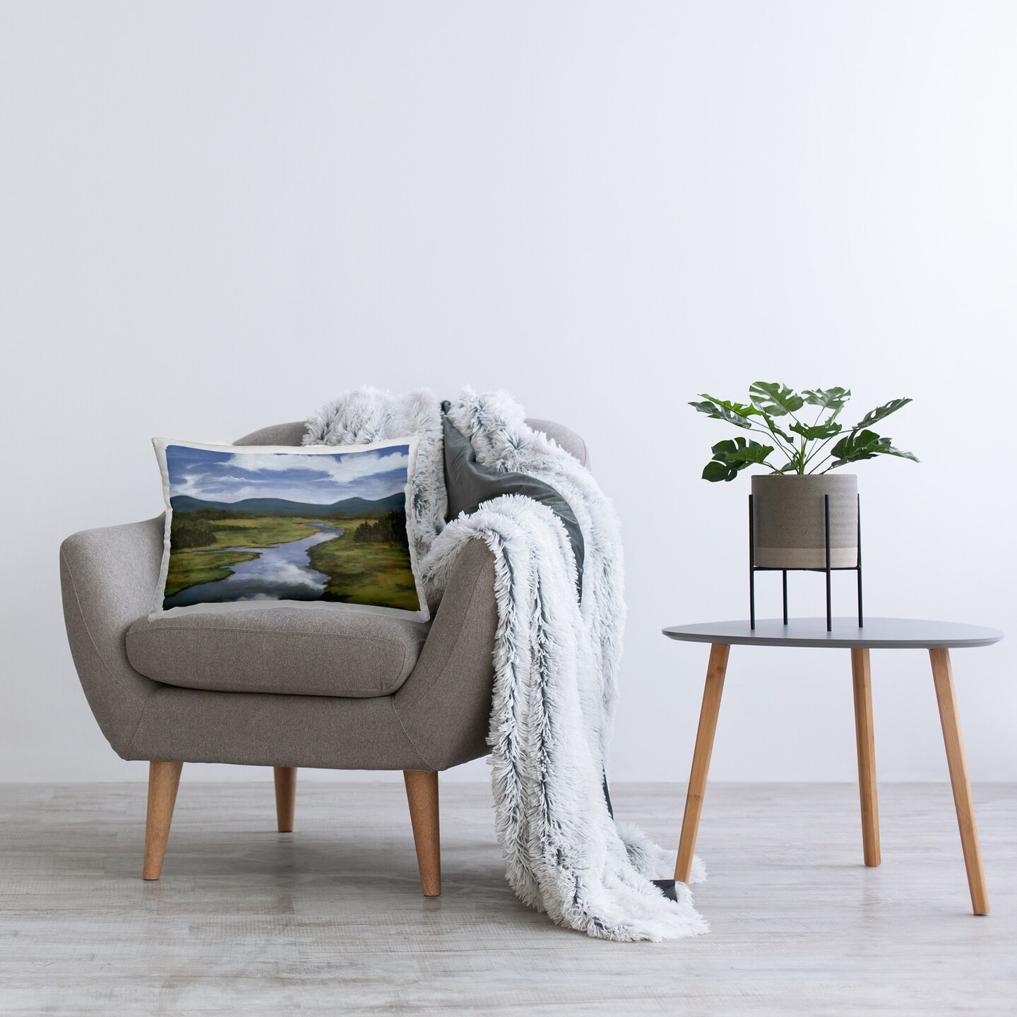 Clouds Reflecting in River Design by Michael Willett Throw Pillow
