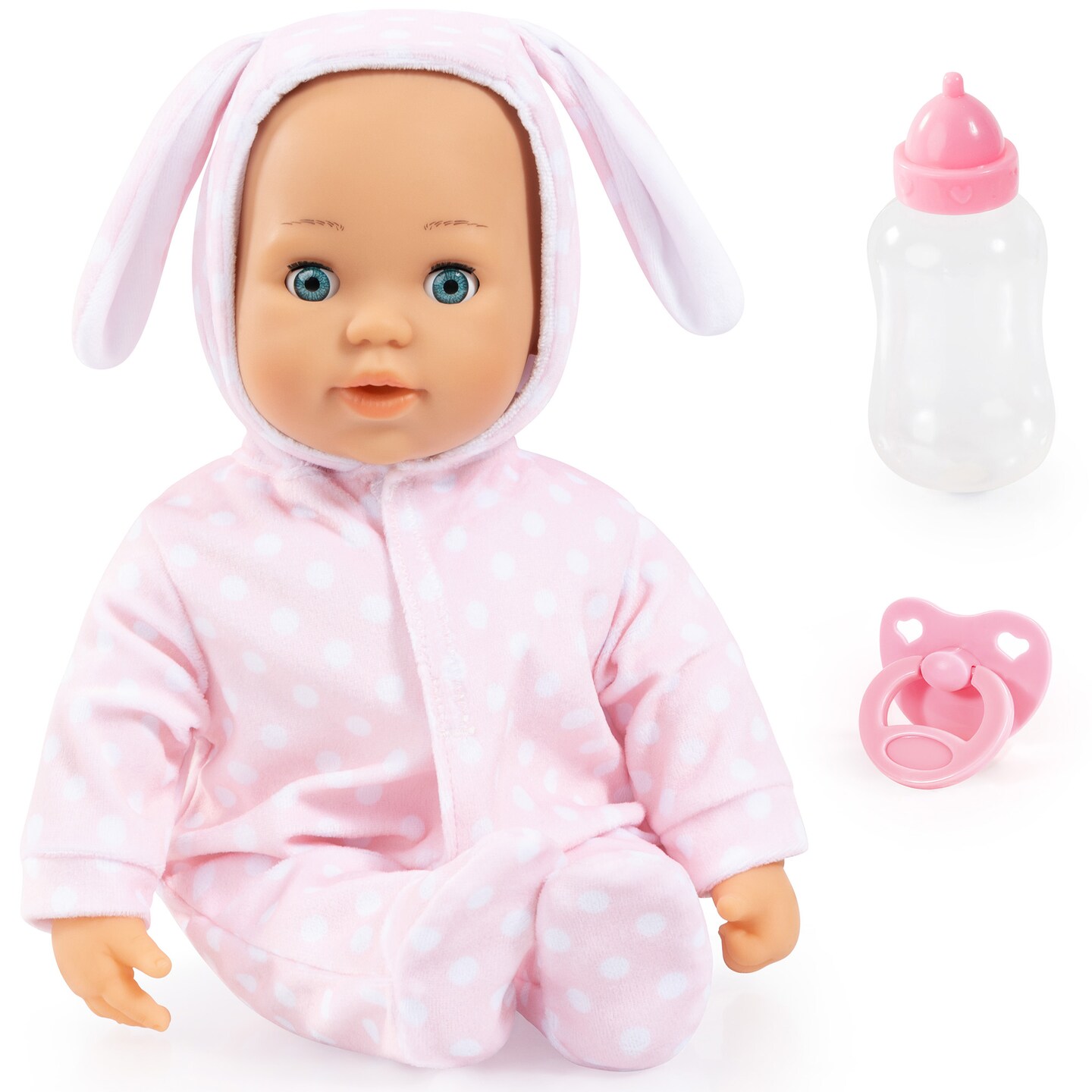 First Words Baby: Anna Pink Bunny 24 Sounds 15&#x22; Doll - Pacifier+Bottle, Sleeping Eyes, Press Tummy For Sounds, Ages 3+