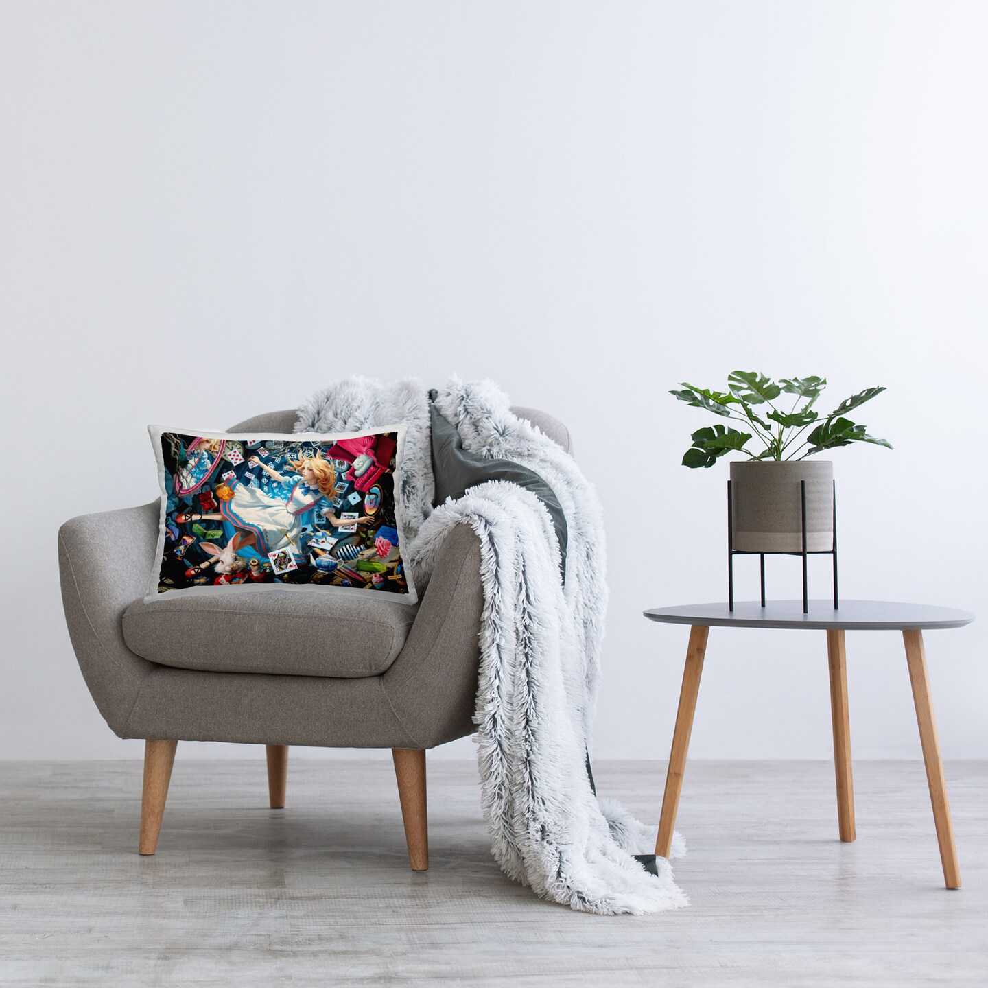 Storybook Girl & Rabbit Design by Michael David Ward Throw Pillow