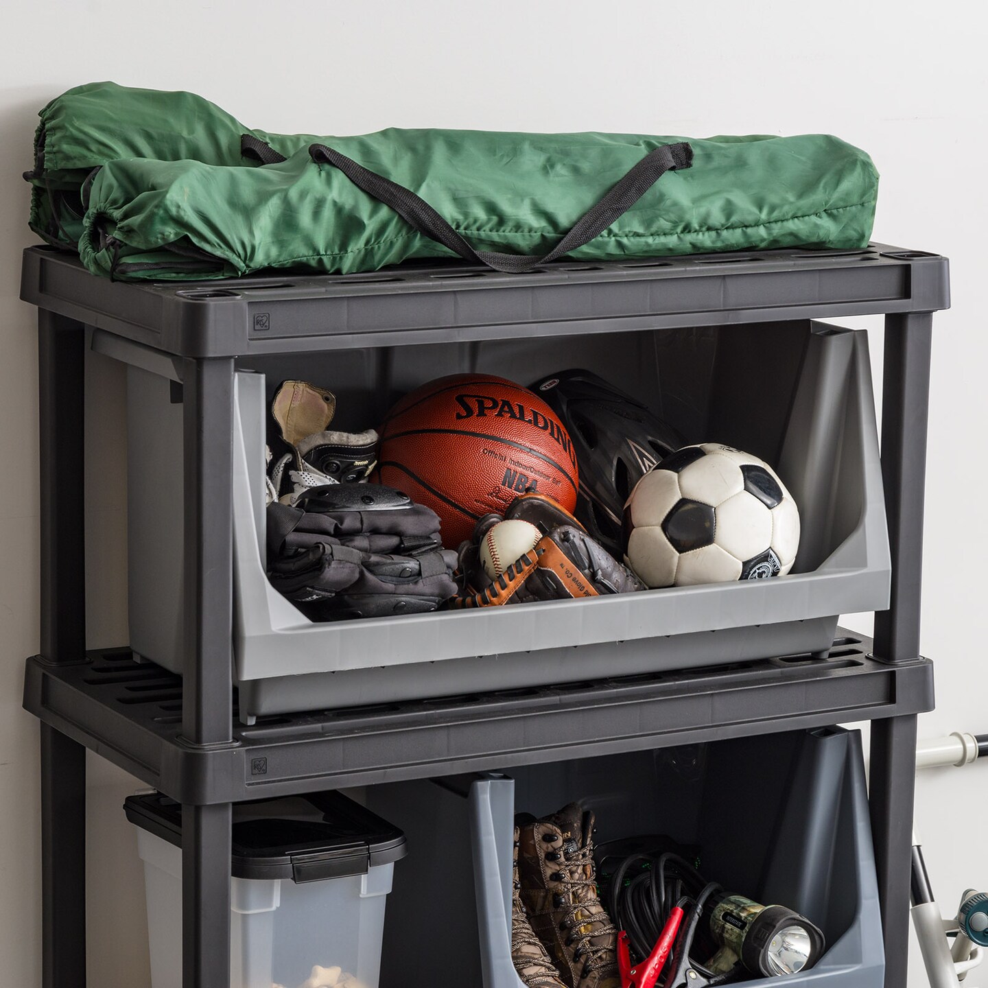 IRIS USA Medium Stackable Storage Bins Open Front, Heavy Duty Garage Organization, Gray - 1 Pack