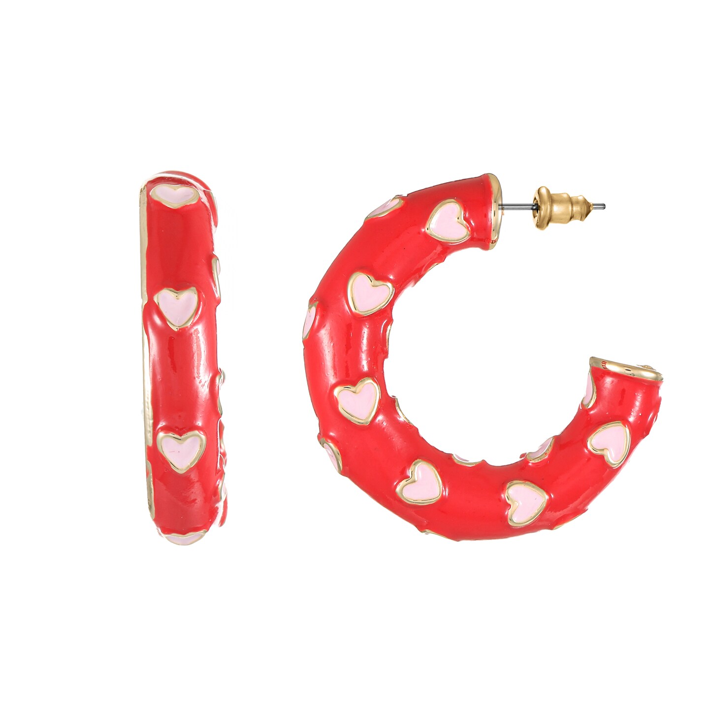 City By City Red &#x26; Pink Enamel Heart Hoop Earrings