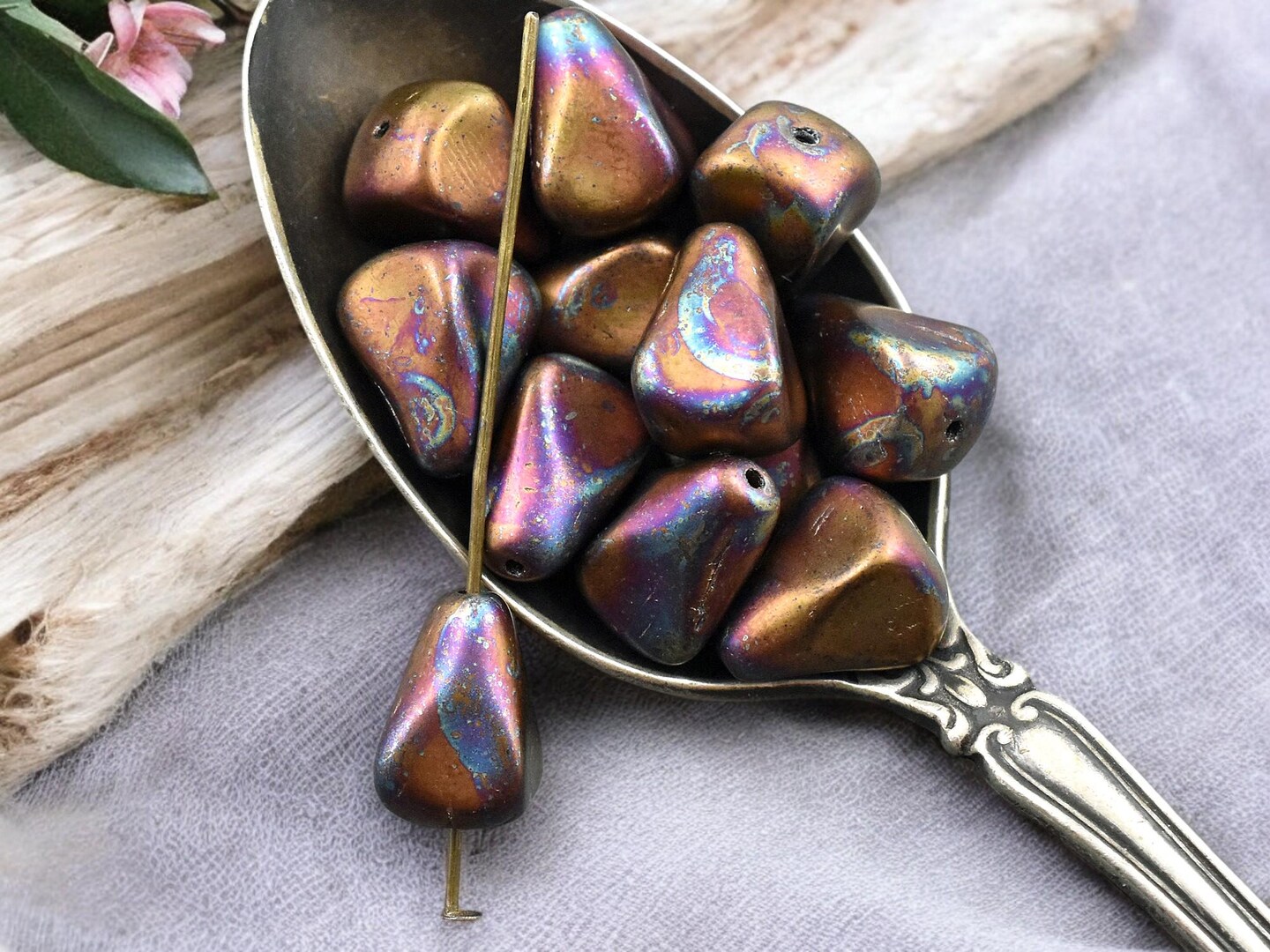 *12* 13x12mm Bronze Raku Vintage Style Drop Beads