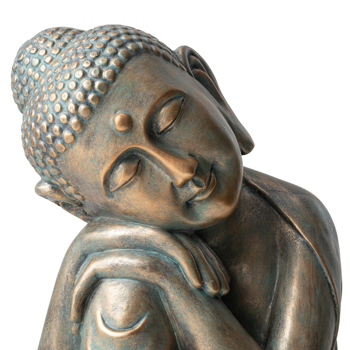 18&#x22;H MGO Faux Bronze Resting Buddha Garden statue
