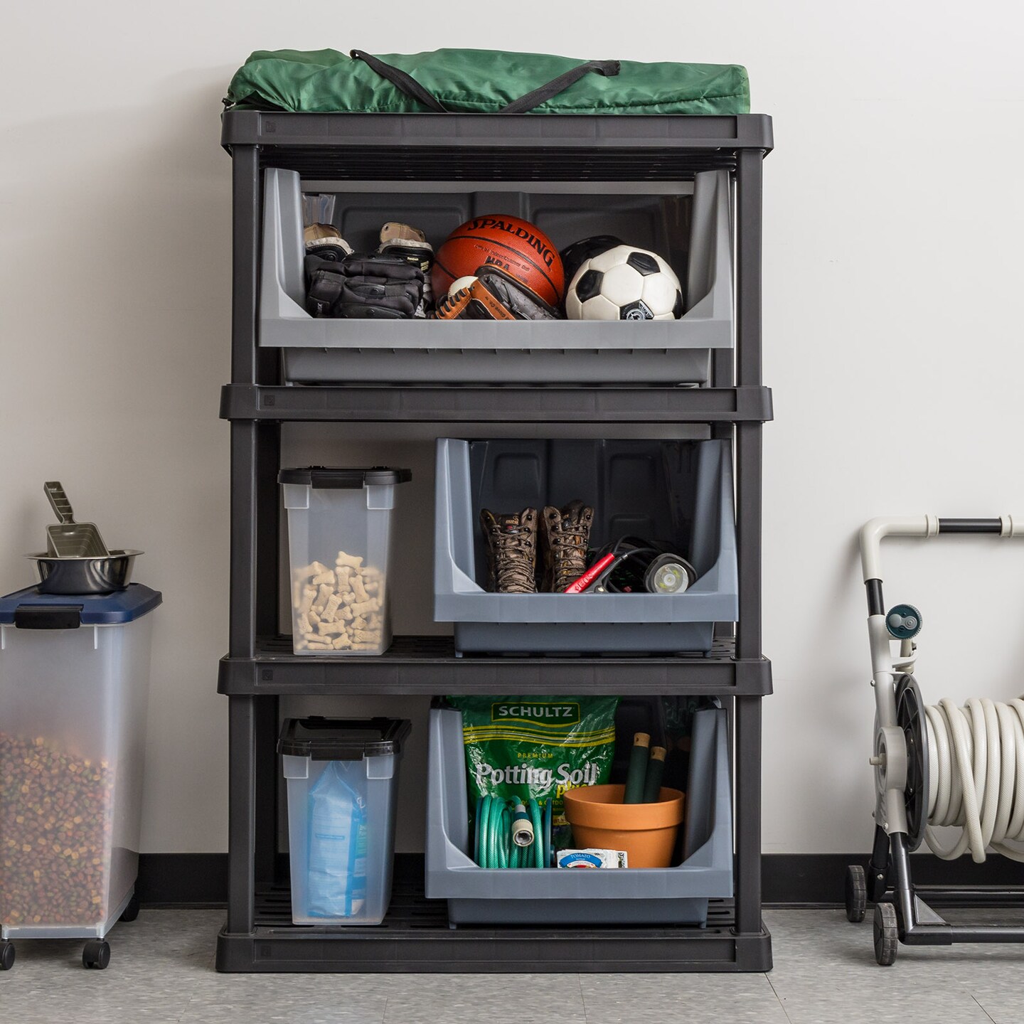 IRIS USA Medium Stackable Storage Bins Open Front, Heavy Duty Garage Organization, Gray - 1 Pack