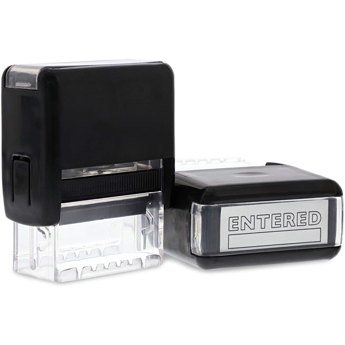 2 Pack Entered Self Inking Stamps Rubber Stamp for Office, Red Ink, 1.25 x 0.4 inch