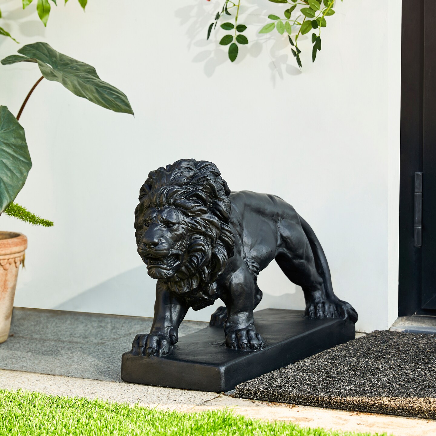 Set of 2 24.5&#x22;L MGO Bronze/Black Walking Lion Garden Statue