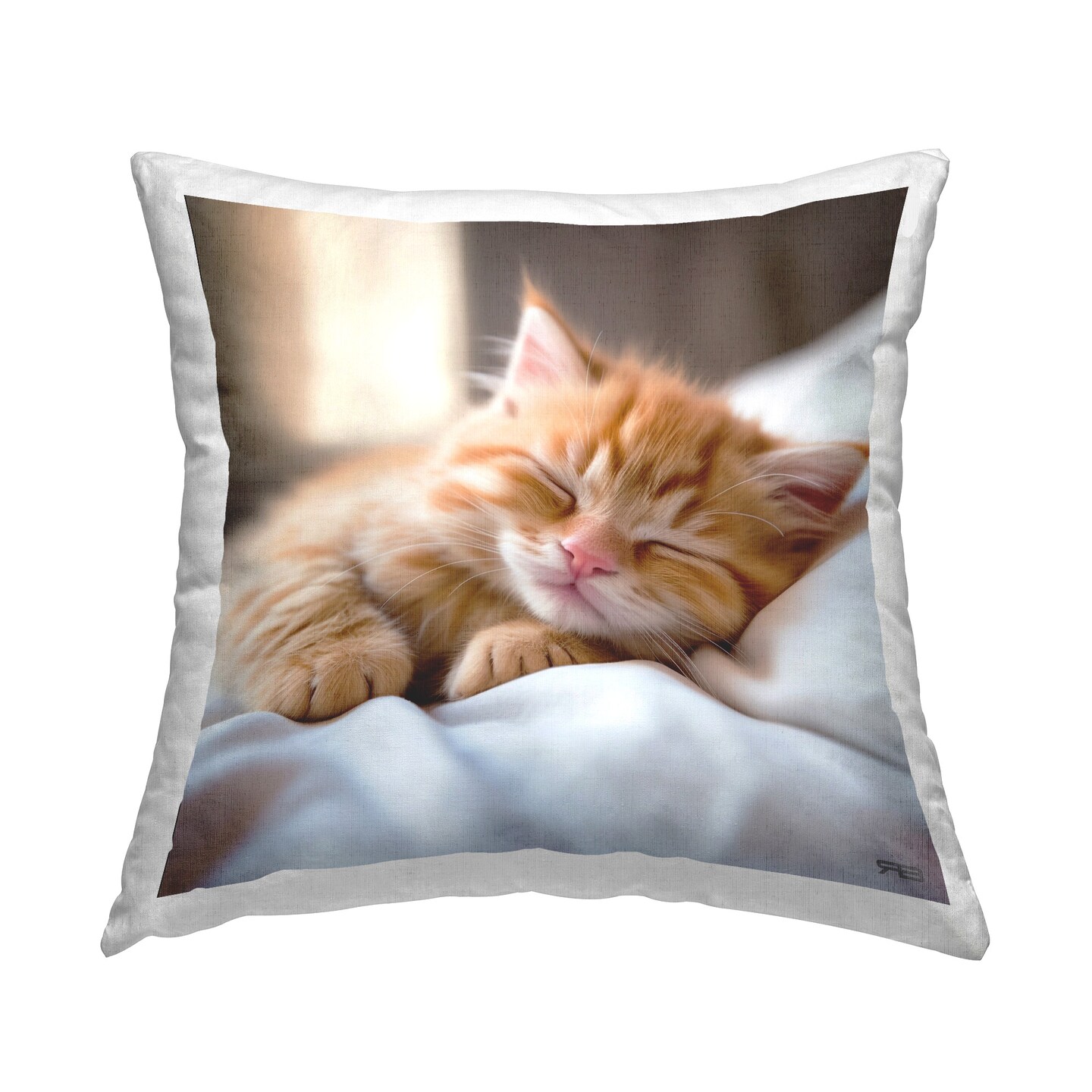 Snuggled Sleeping Kitten Design by RB Throw Pillow 