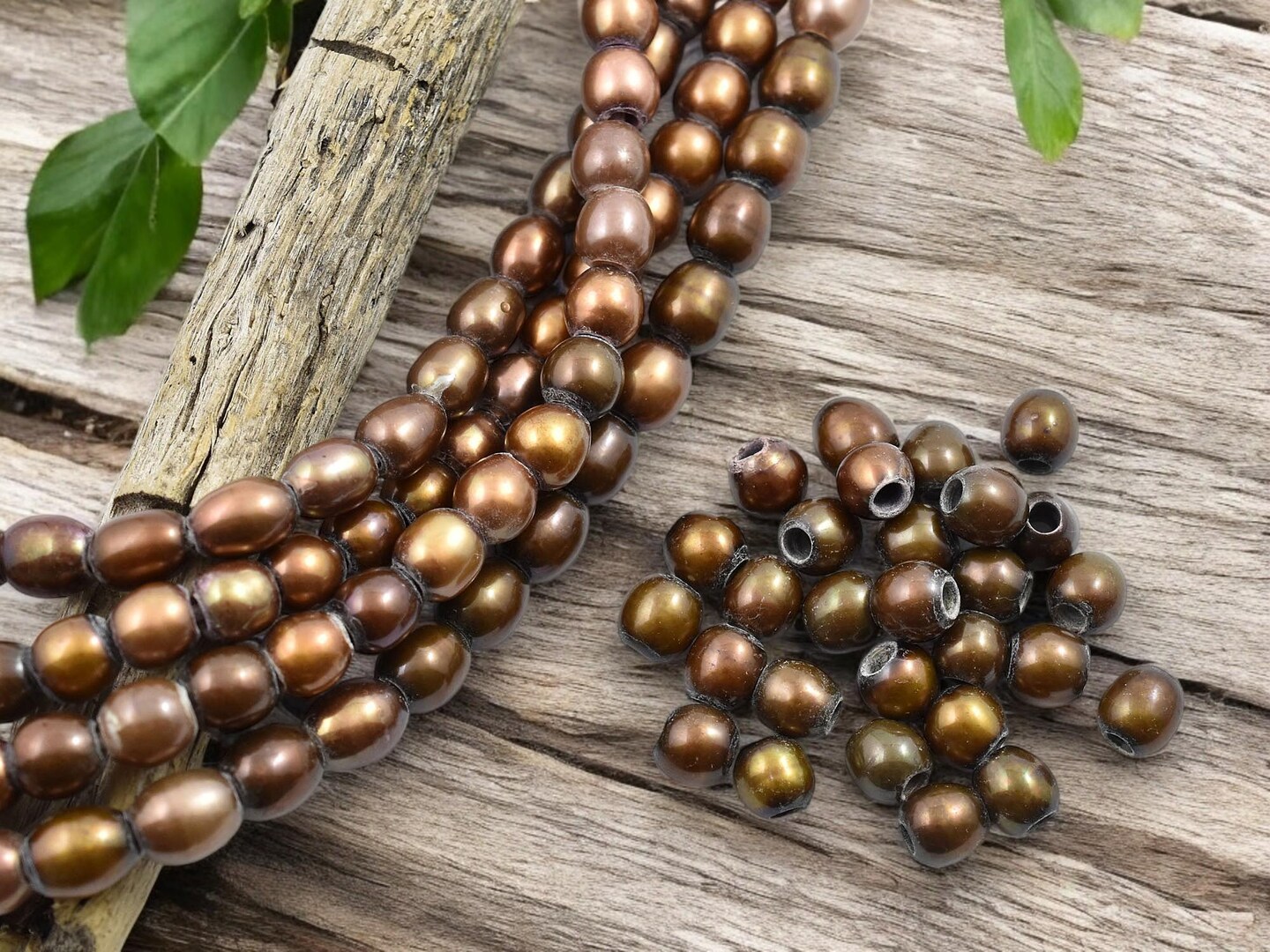 8-9mm Bronze Large Hole Fresh Water Potato Pearls (8&#x22; Strand)