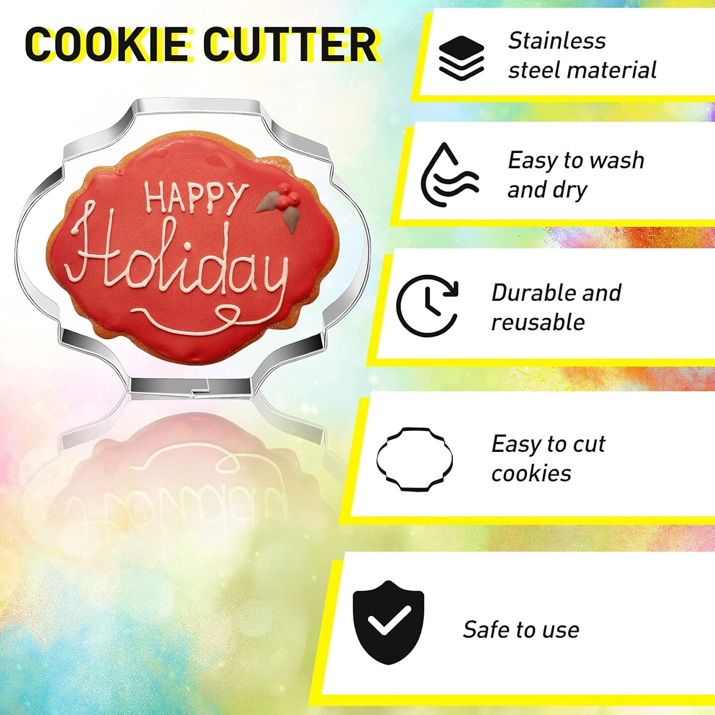10-Piece Plaque Frame Cookie Cutter Set Stainless Steel &#x26; 6 Sugar Pins