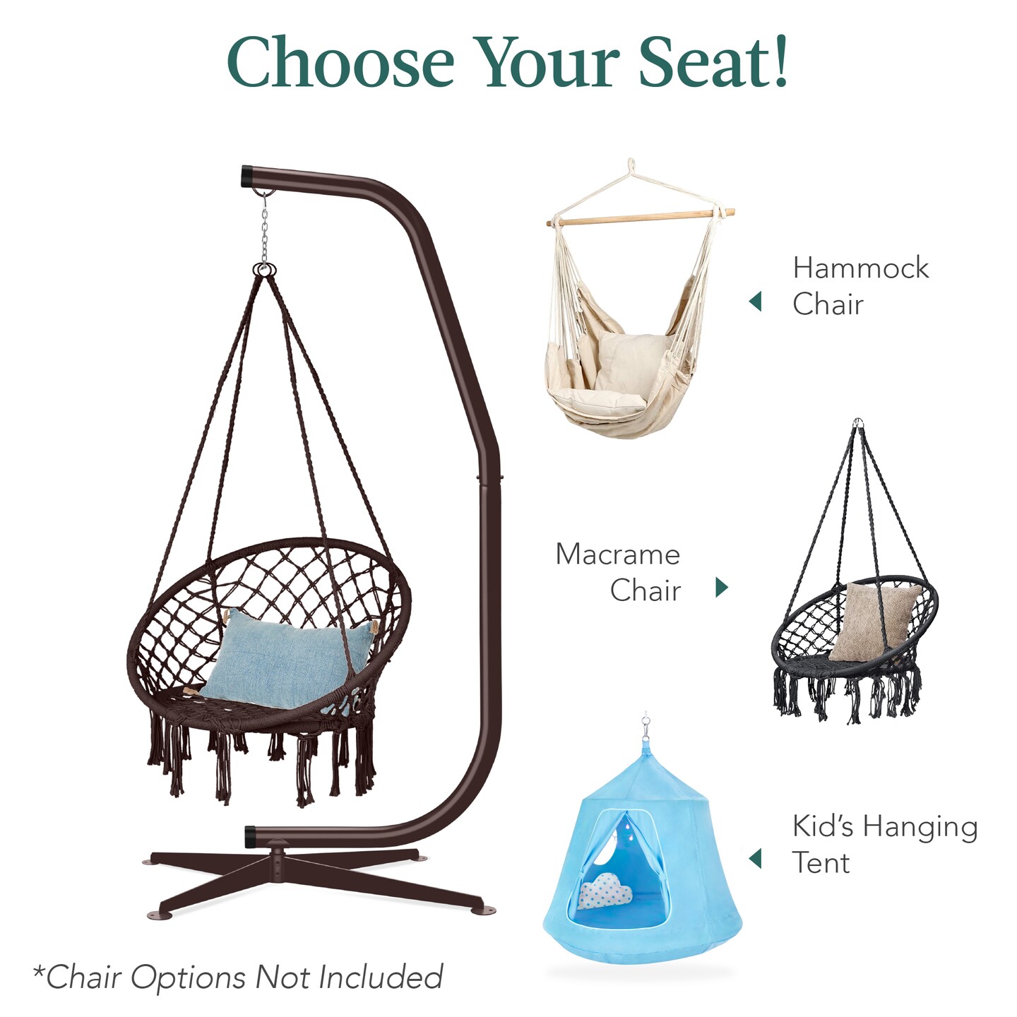 Best Choice Products Metal Hanging Hammock C-Stand for Chair/ Weather-Resistant Finish, Offset Base - Stand Only