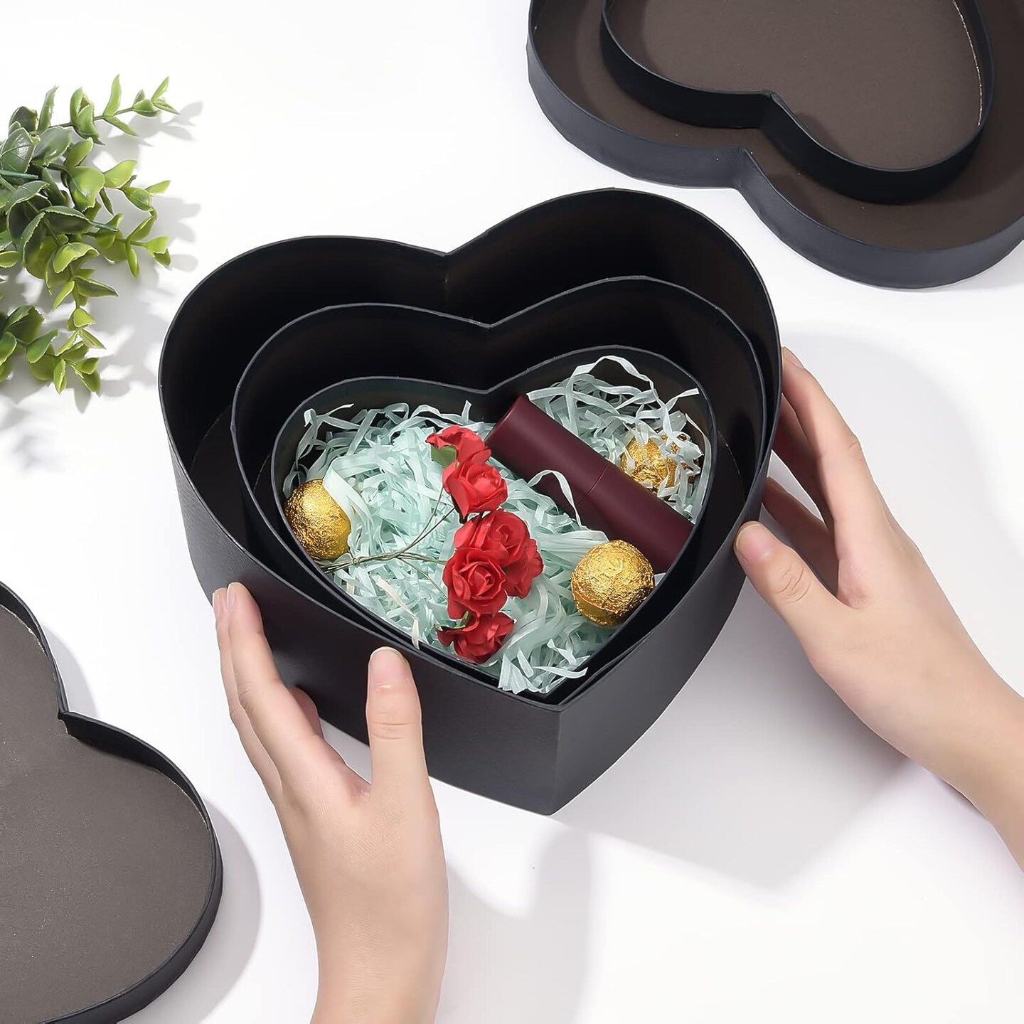 3 Set Heart Shape Present Boxes, Black Decorative Gifting Box