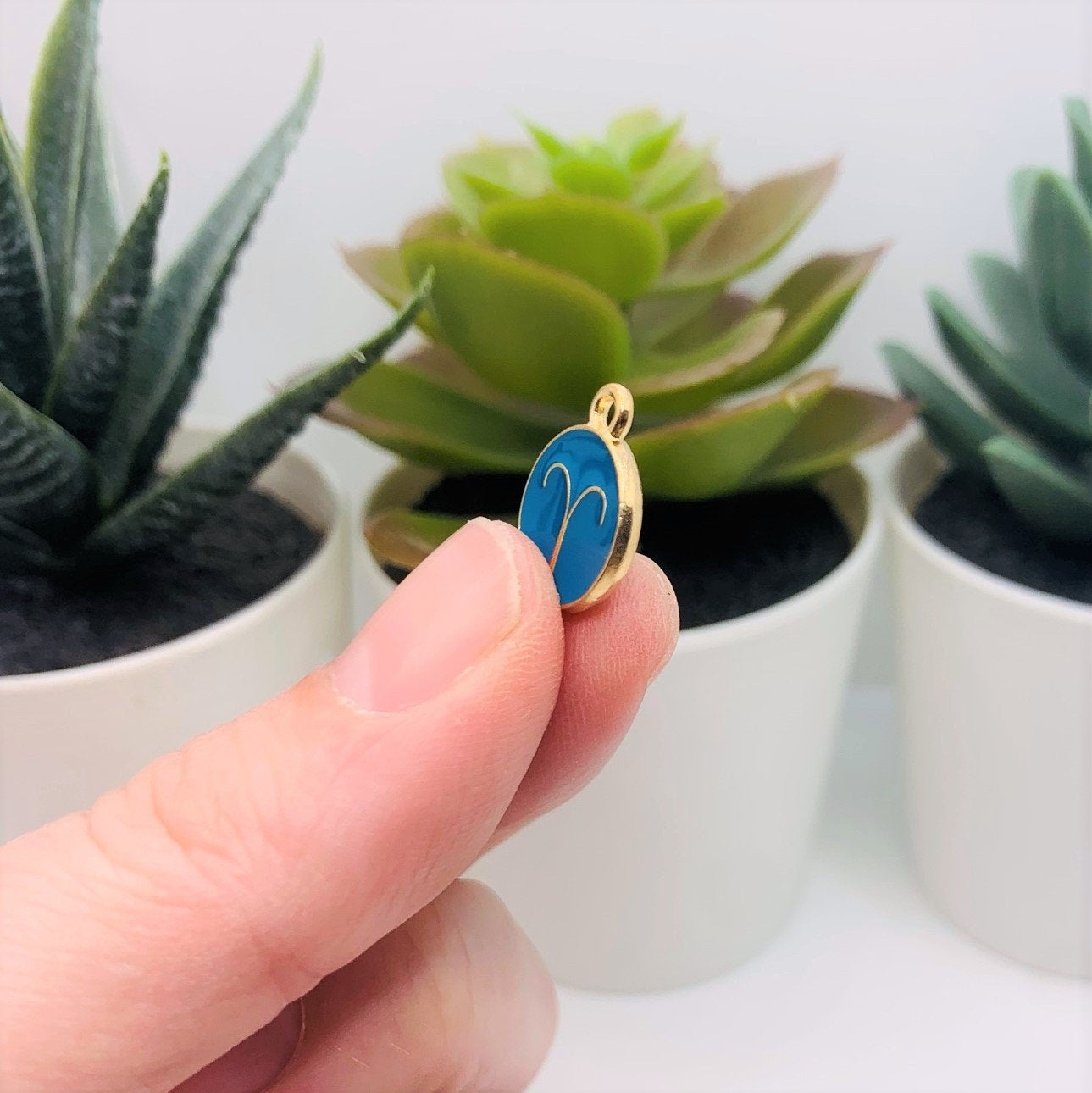 12 or 60 Pieces: Aqua Blue Enamel and Gold Zodiac/Astrology Charms, Double Sided