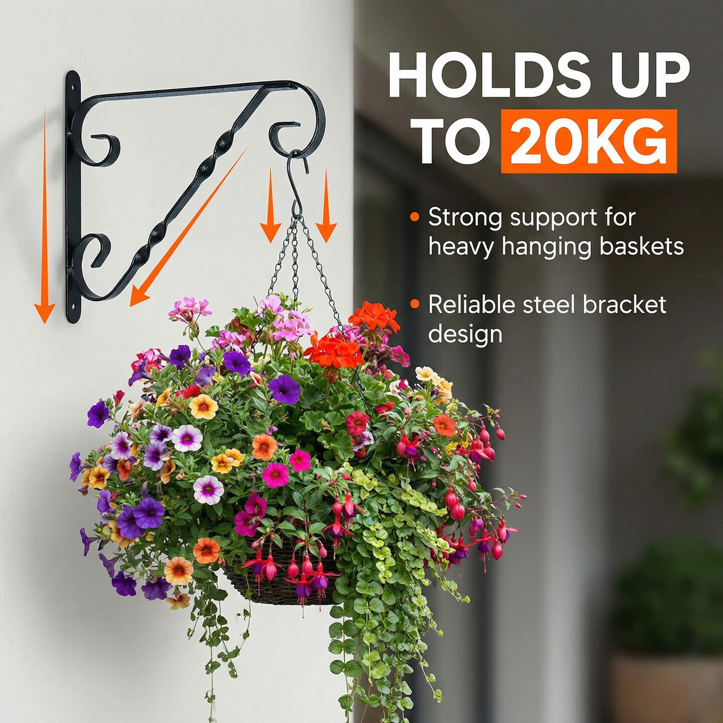 Scroll-Design Metal Wall Bracket for Hanging Accessories and Flowerpots for Indoor & Outdoor Use
