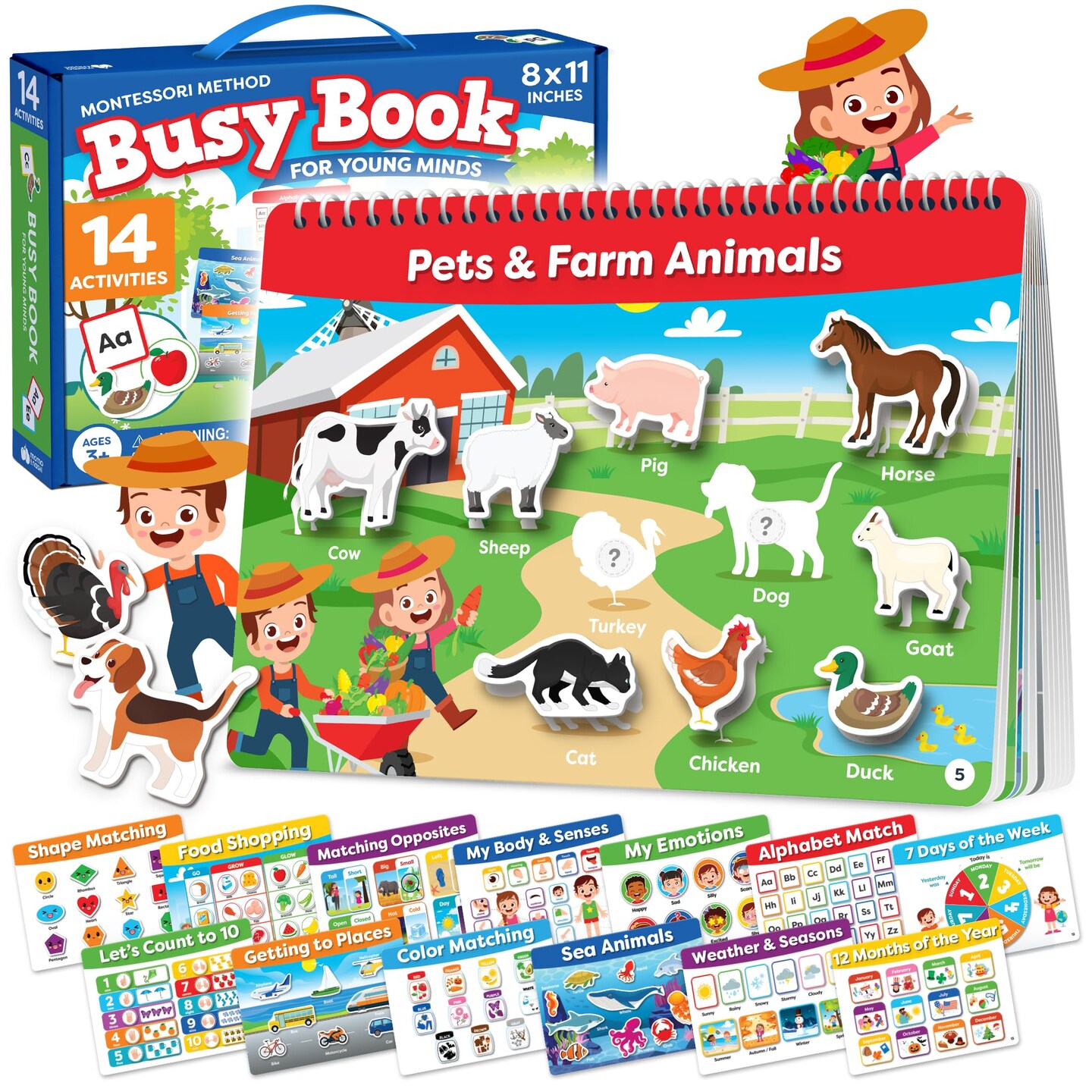 Preschool Busy Book For Toddlers Ages 3 And Up - Preassembled - Preschool Learning Activities Homeschool Montessori Toys - Gifts For 3 Year Old Boys - 4 Year Old Girl Birthday Gifts