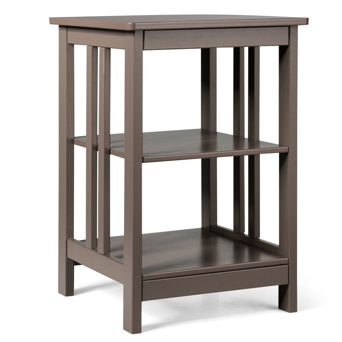 Modern End Table with Double Shelf Storage and Round Corner Design