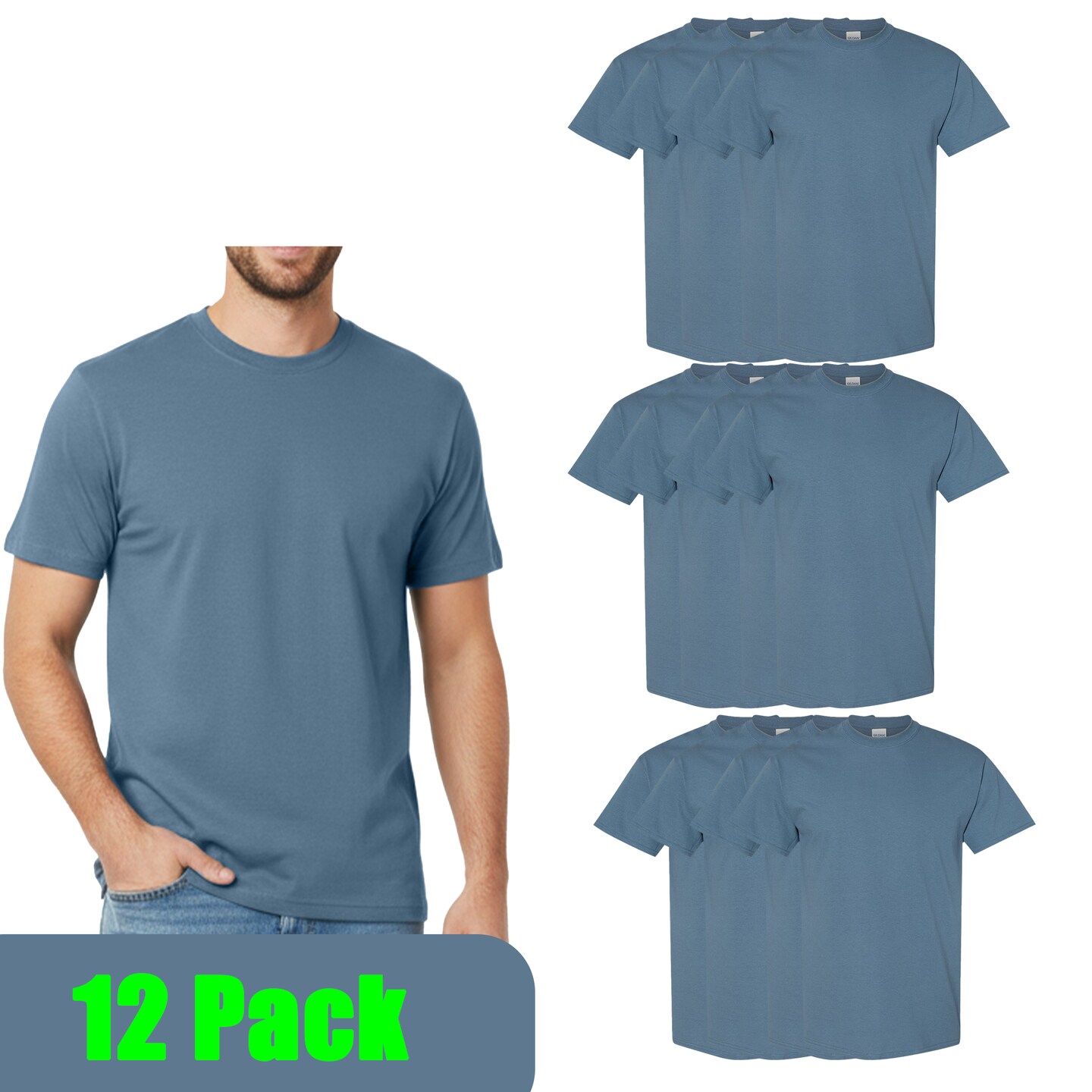 Gildan Unisex Heavy Cotton Tee 5000, 100% U.S. Cotton Shirt for DIY Projects, Pack of 12