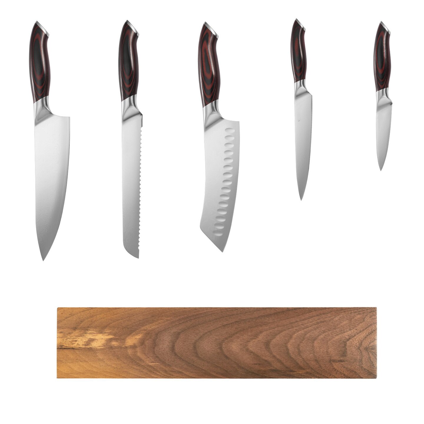 Kitchen Cutlery 6-Piece Knife Set with Crack-Resistant Handles and Magnetic Holder