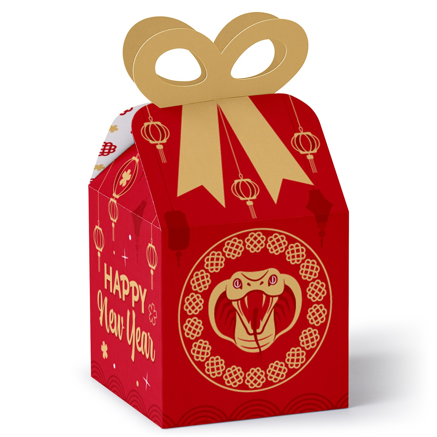 Big Dot of Happiness Lunar New Year - Square Favor Gift Boxes - 2025 Year of the Snake Bow Boxes - Set of 12