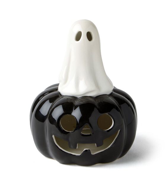 5 White Ghost On Black Pumpkin Halloween Led Ceramic Spooky Halloween Decor Michaels 9673