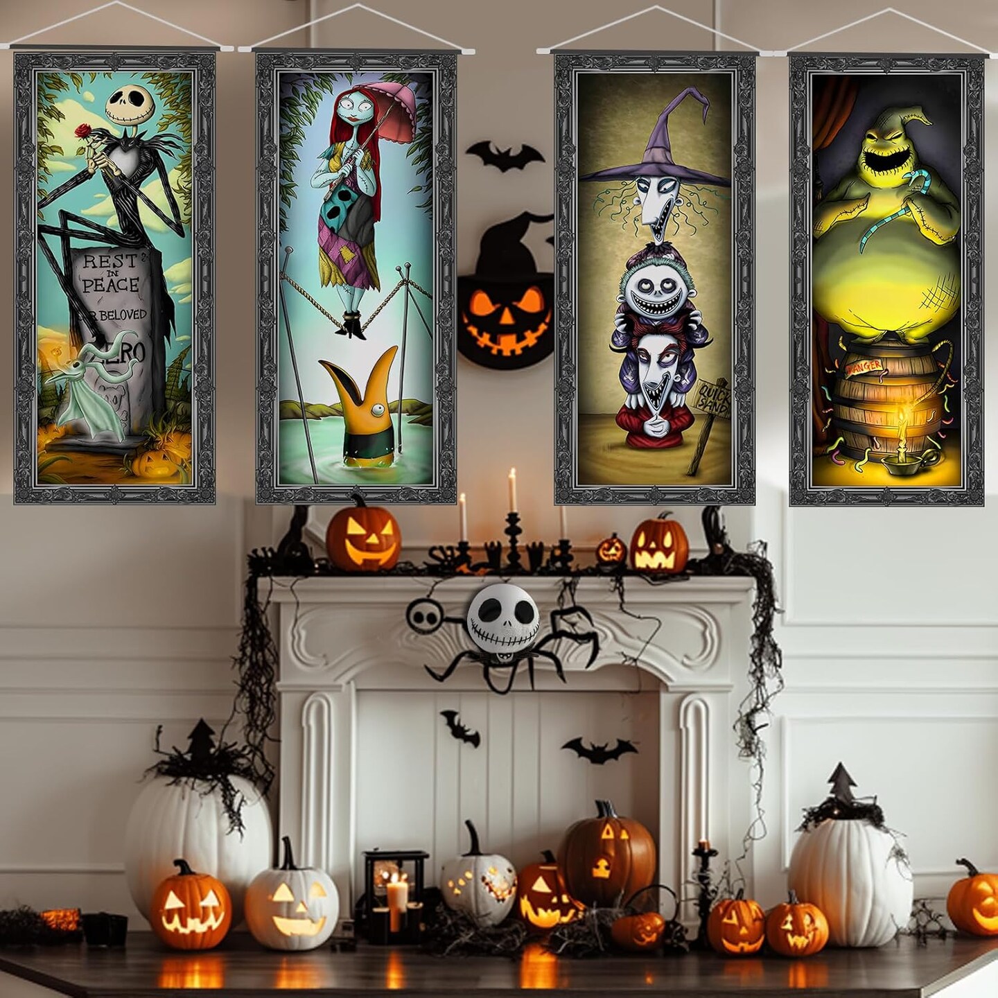4 Packs Jack Sally Banners Porch Signs Halloween