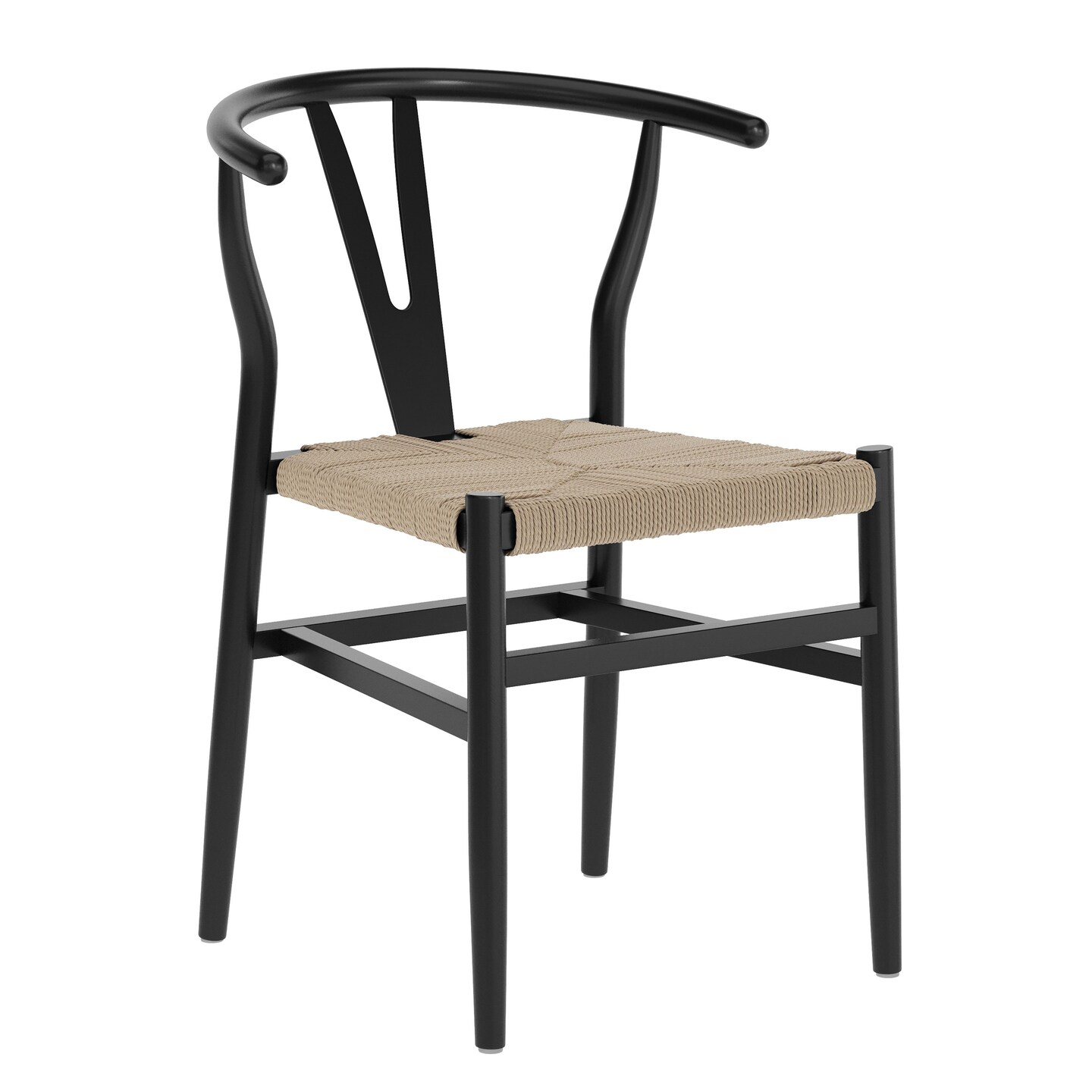 Emma and Oliver Devine Wishbone Style Wooden Dining Chair with Kraft Paper Rope Seat, Stackable Design