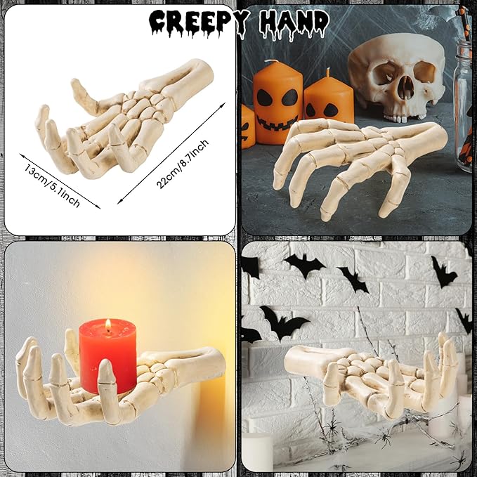 Halloween Wall Decorations Indoor or Outdoor - Halloween Gothic Home Decor Pack of 3 Wall Mounted Creepy Reaching Hands - Life-Sized Horror Hands Hanging Wall Art Sculpture(Candles Not Included)