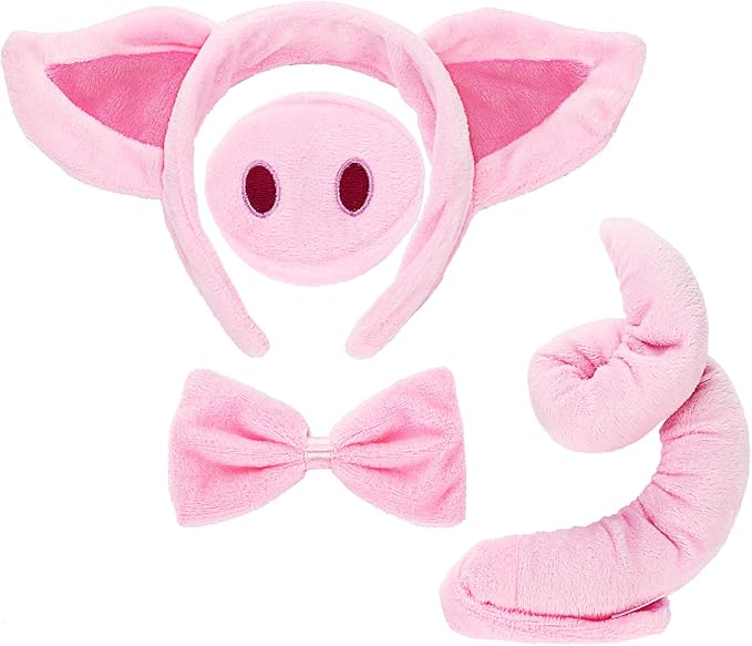 Pig Costume Set Pig Ears Nose Tail and Bow Tie Pink Pig Fancy Dress Costume Kit Accessories for Kids Halloween Party, Mardi Gras Costume Party, Carnival Dress up Play