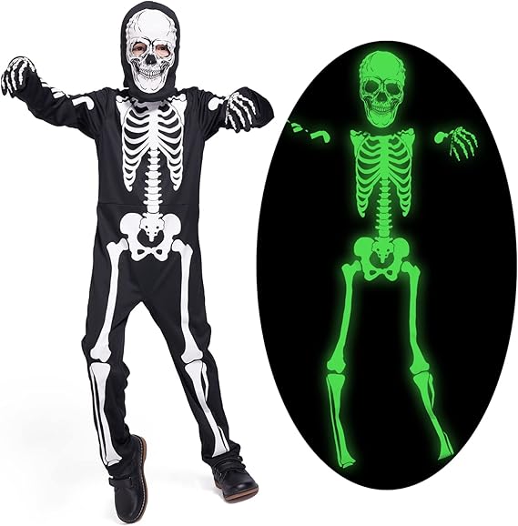 Kids Skeleton Costume Glow in the Dark Skeletons Halloween Skeleton Costumes for Boys and Girls