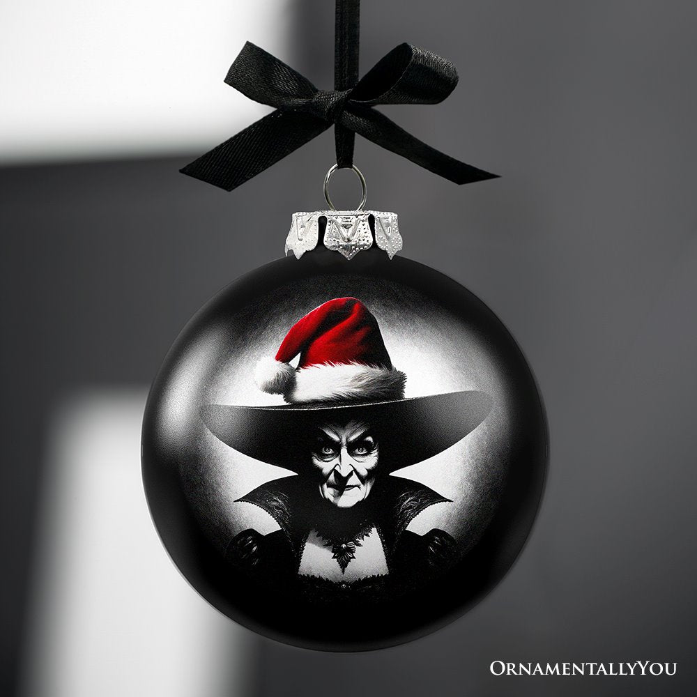 Wicked Witch Christmas Spooky Portrait Glass Ornament, Black Horror Halloween Tree Decoration