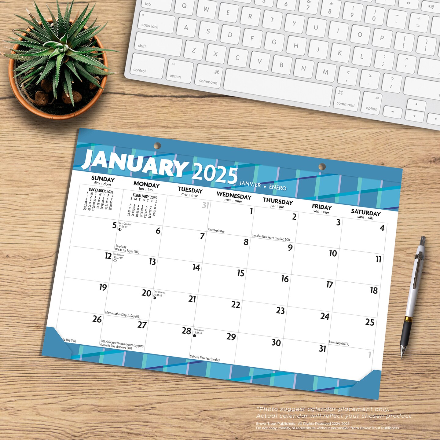 Large Print | 2025 17 x 12 Inch Monthly Desk Pad Calendar | BrownTrout | Easy to See Large Font