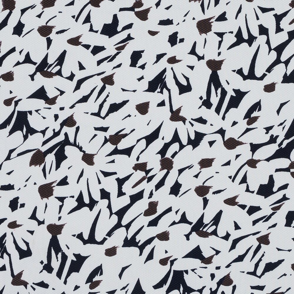 1 Yard White Navy and Brown Floral Stretch Cotton Pique Deadstock Fabric