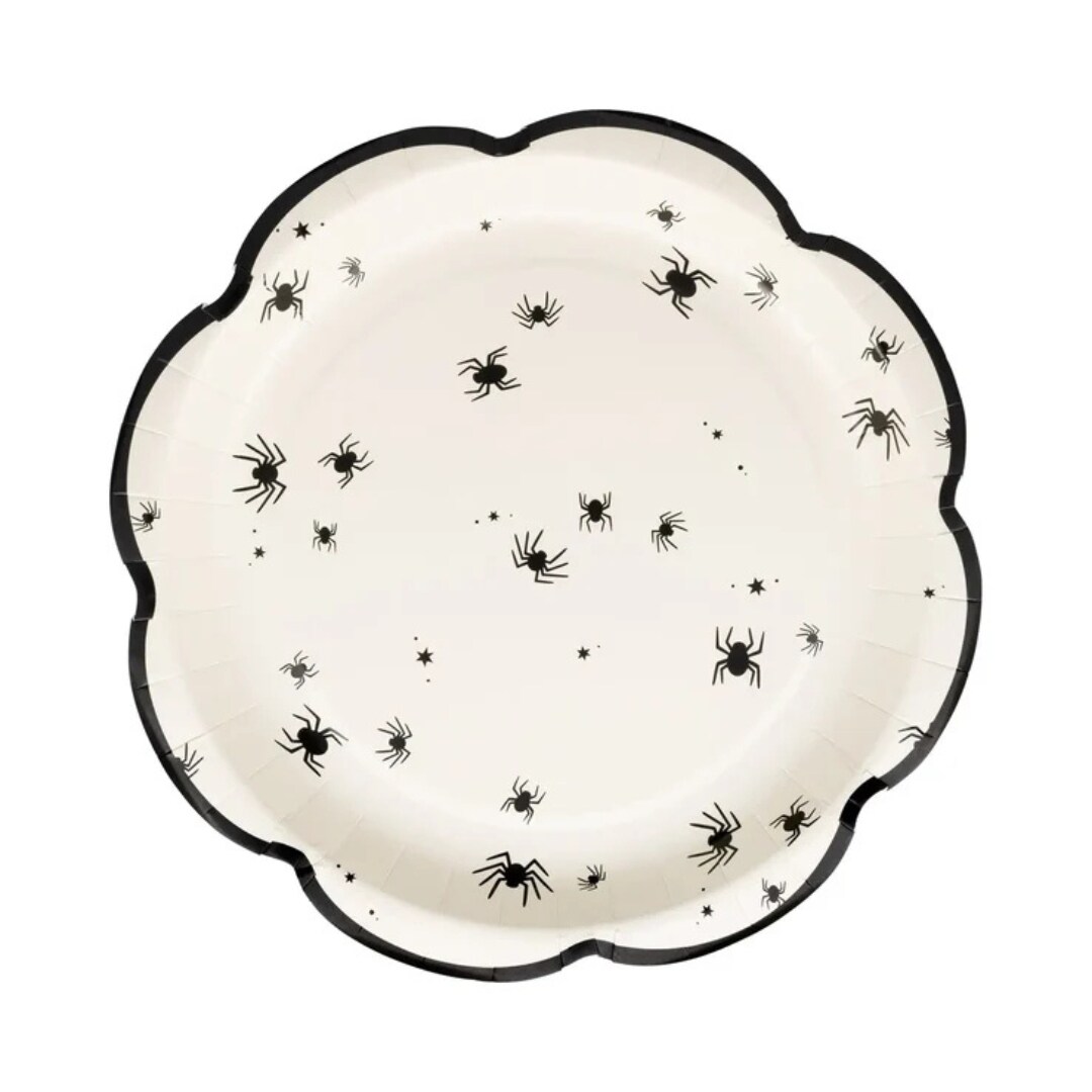 Halloween Spider Scallop Plates 9&#x22; Disposable Party Plates for Snacks, Dinners &#x26; Spooky Celebrations