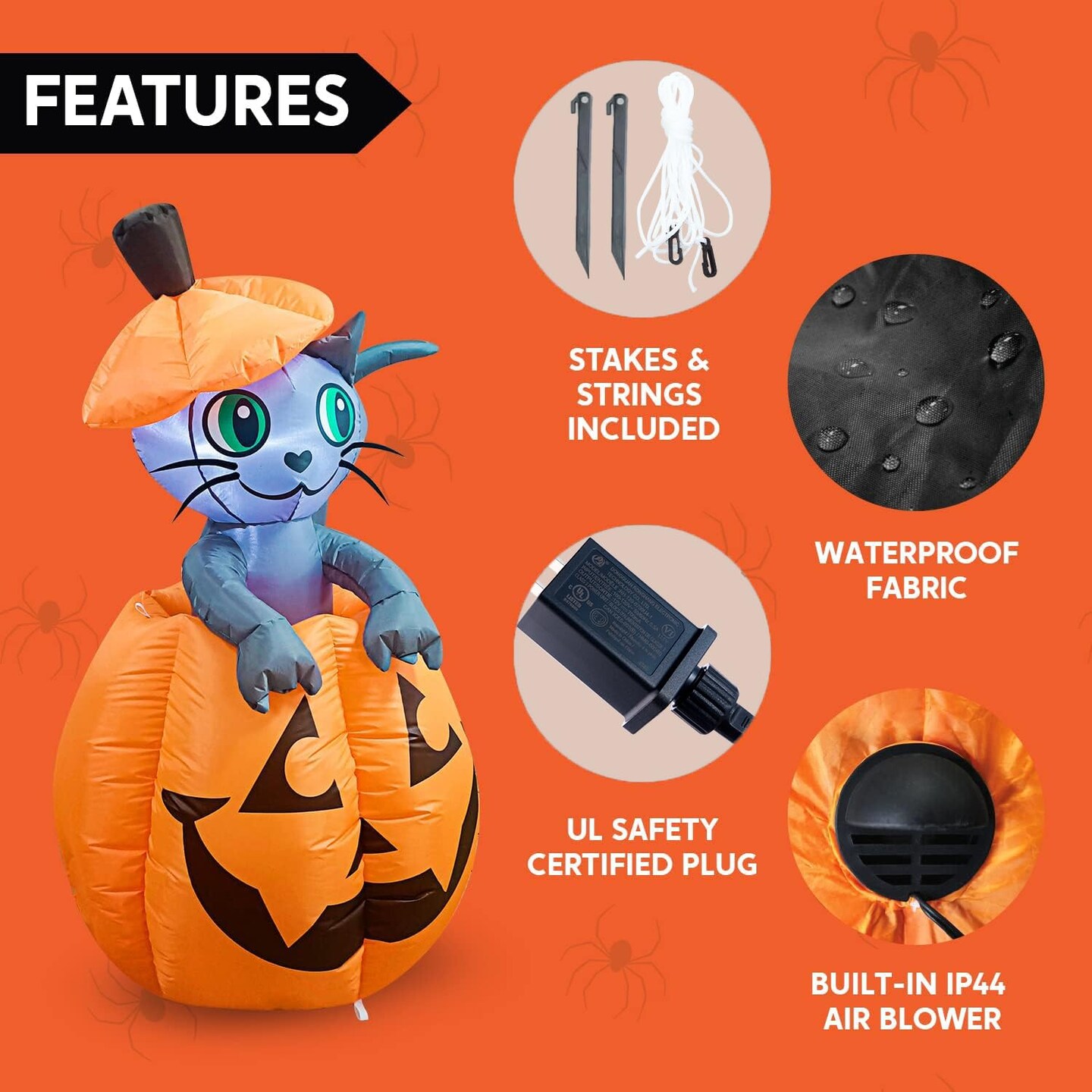 5 FT Halloween Inflatables Outdoor Decorations, Inflatable Halloween Decor Outdoor Blow Up Pumpkin for Yard, Animated Blow Up Cat On Pumpkin with LEDs for Outside Decor