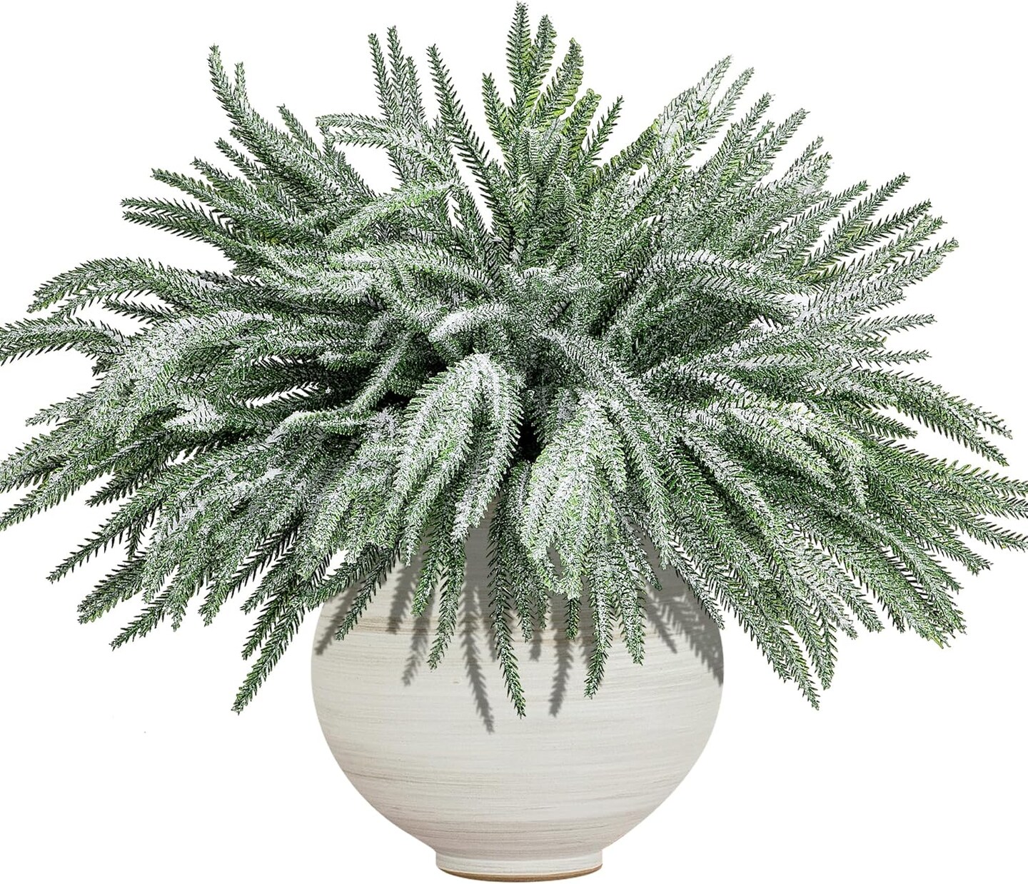 10 Pcs Christmas Snow Norfolk Pine Branches (Green, White)