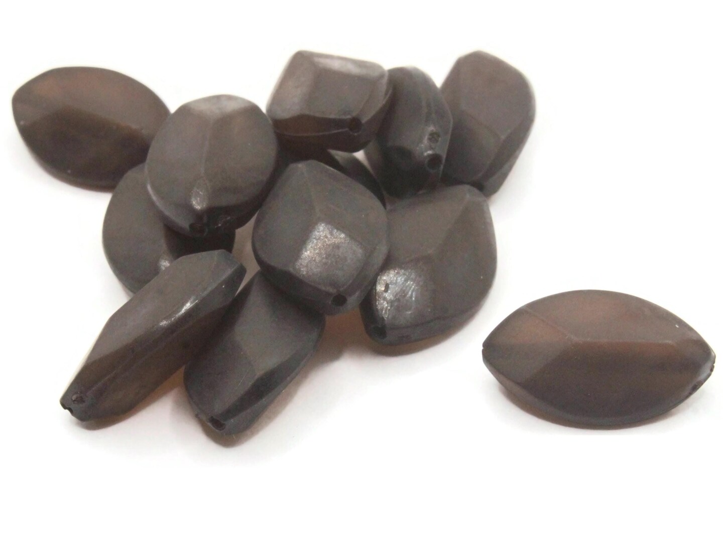 30 21mm Faceted Marquise Frosted Dark Brown Lucite Plastic Beads